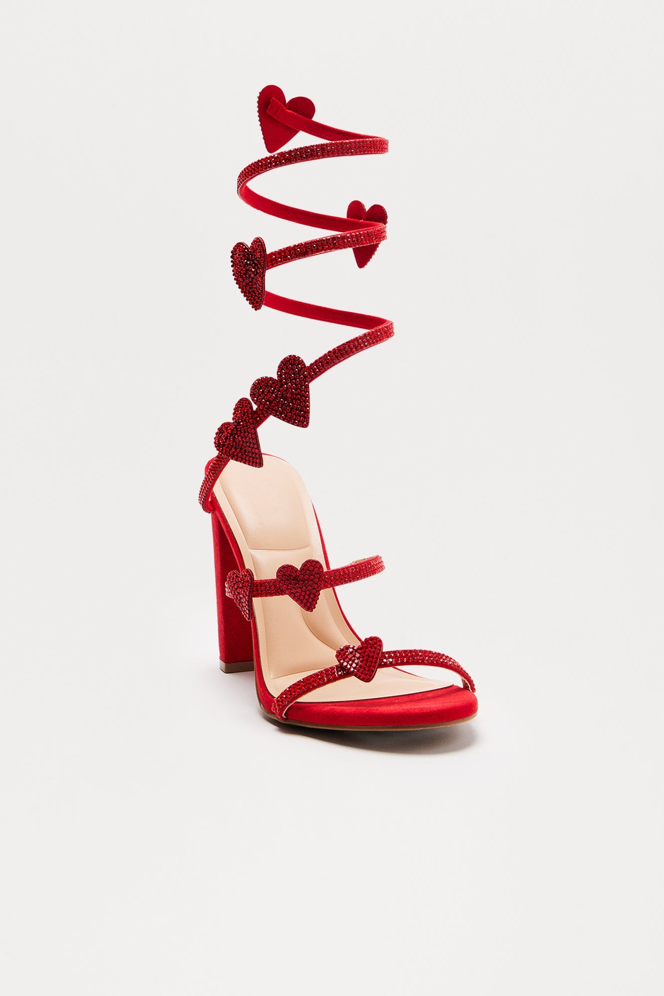 Heartstrings Rhinestone Wrap Up Heels - Red image 3