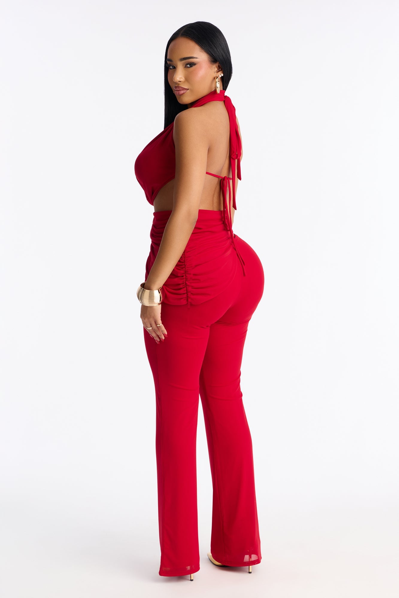 Dangerously Classy Backless Halter Pant Set - Red image 4