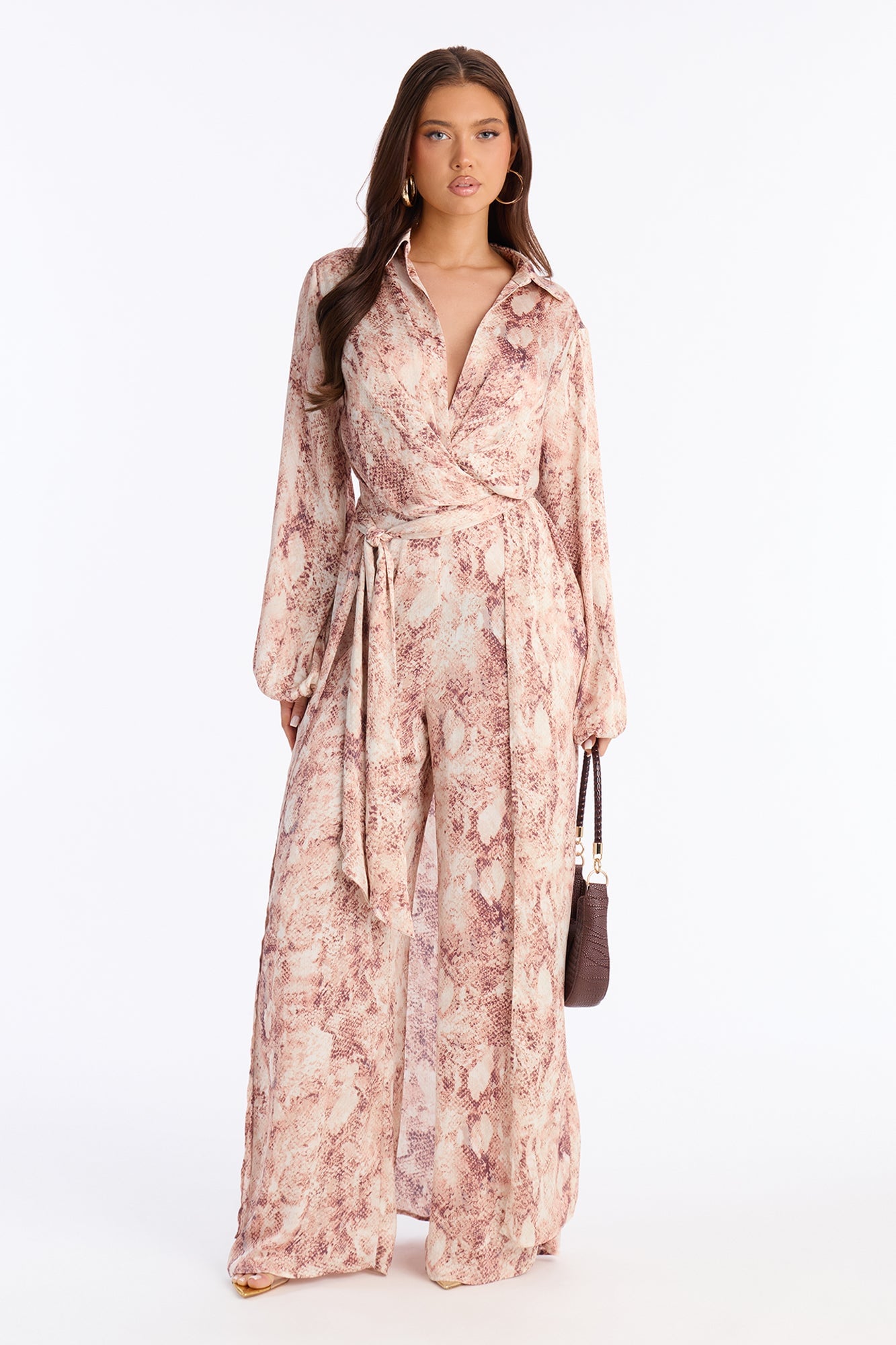Stassi Snake Print Wide Leg Jumpsuit - Pink image 5