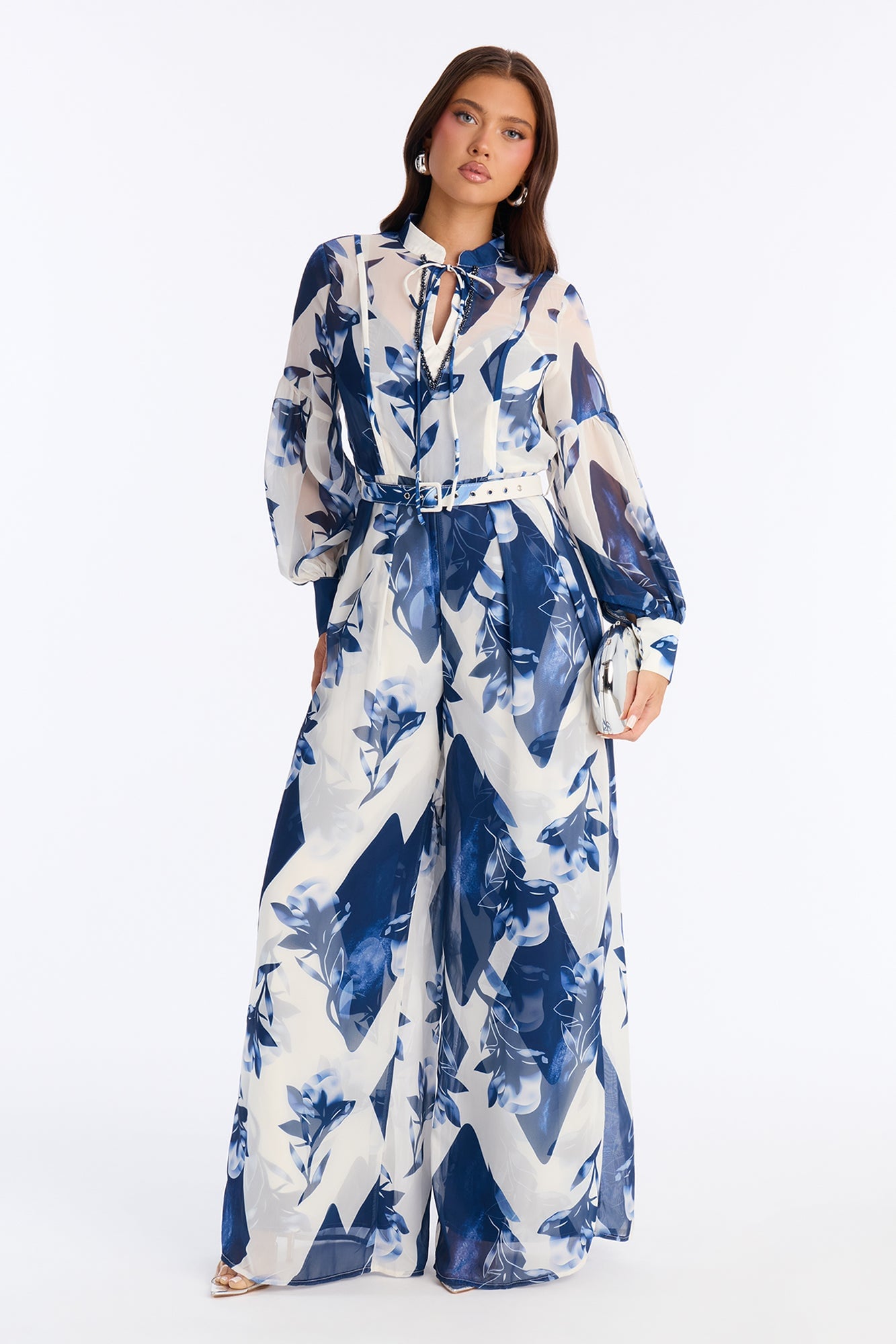 Paula Floral Wide Leg Jumpsuit - Blue image 5