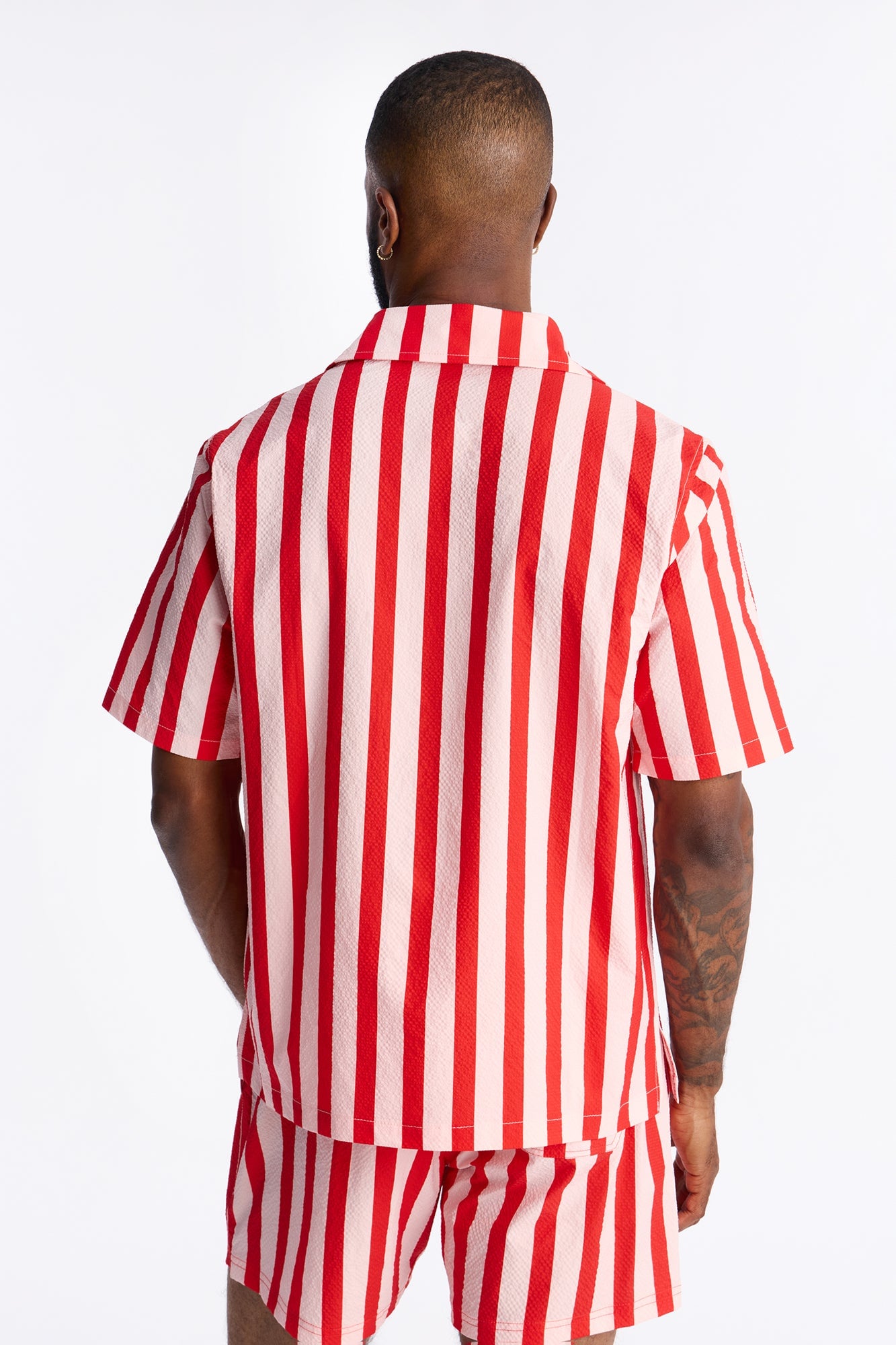 Striped Party Seersucker Button Up Shirt - Red image 7