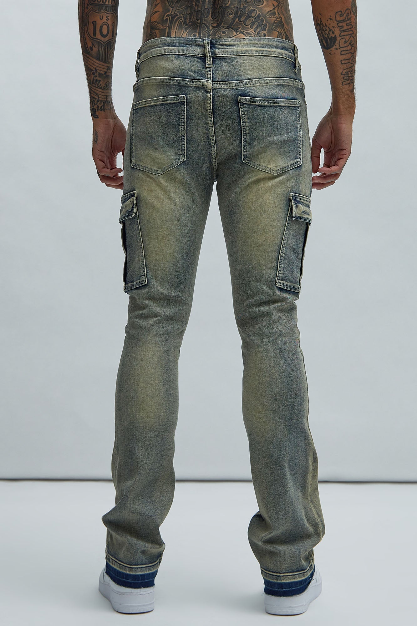 Ruthless Embroidered Stacked Skinny Cargo Flare Jeans - Medium Wash image 9