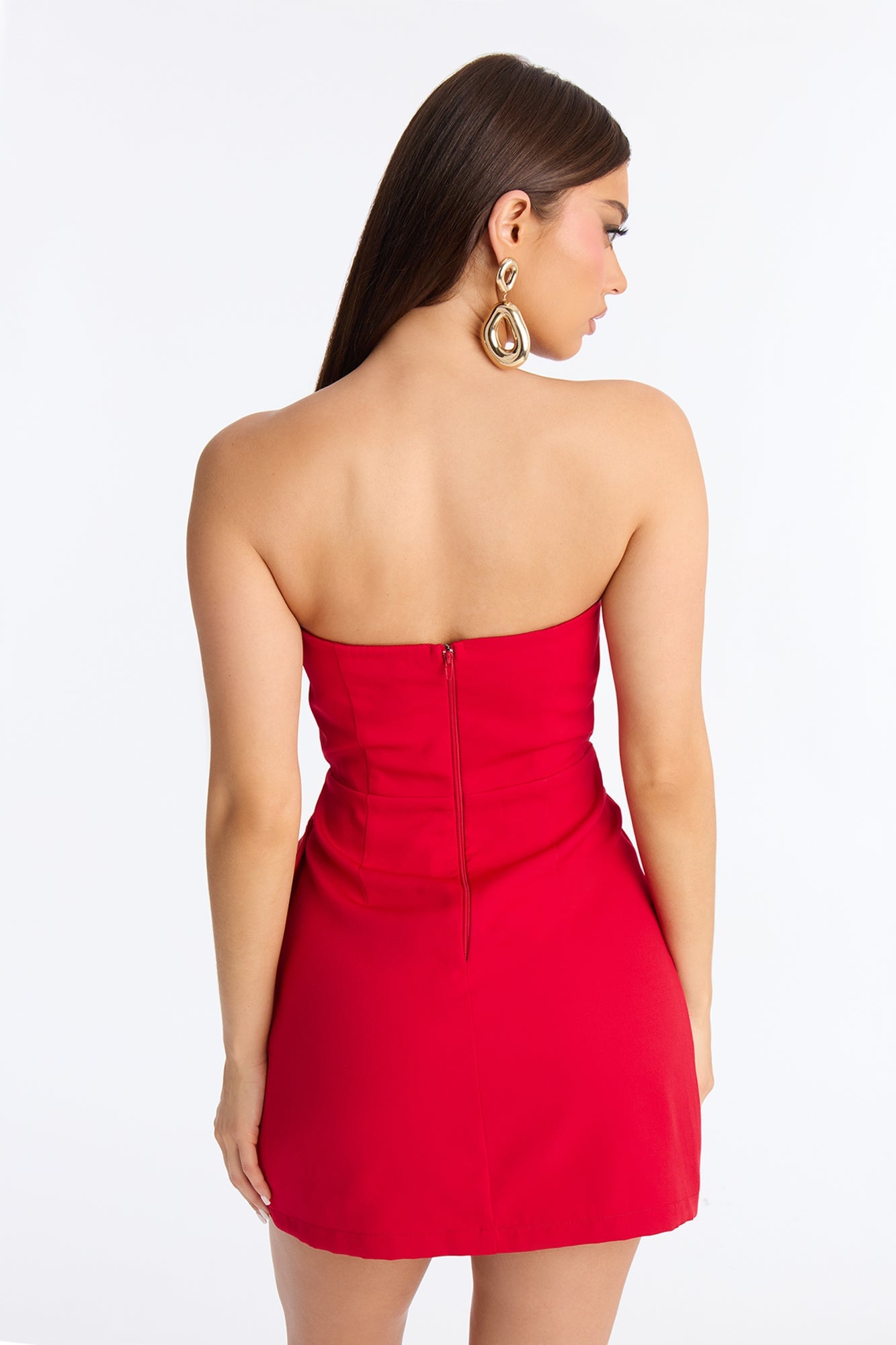 Season Of Love Strapless Crepe Woven Mini Dress - Red image 8