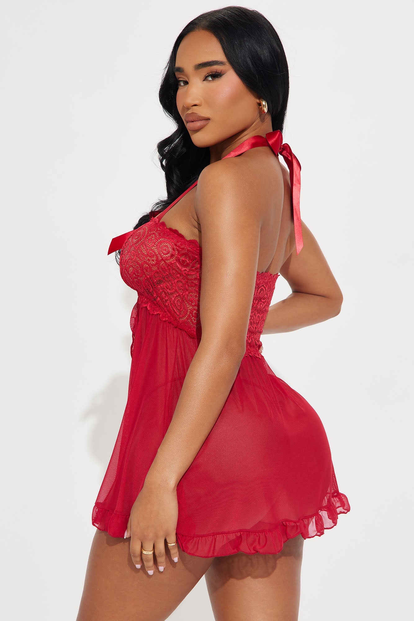 Secret Romance Lace Bow Babydoll - Red image 6
