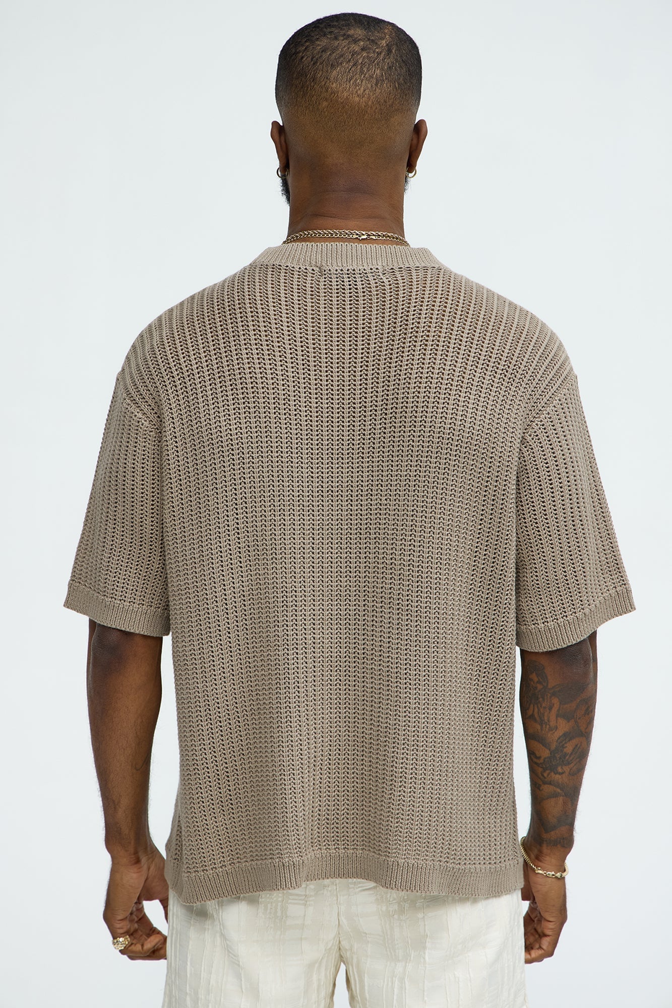 Printed Textured Knit Short Sleeve Tee - Brown image 8