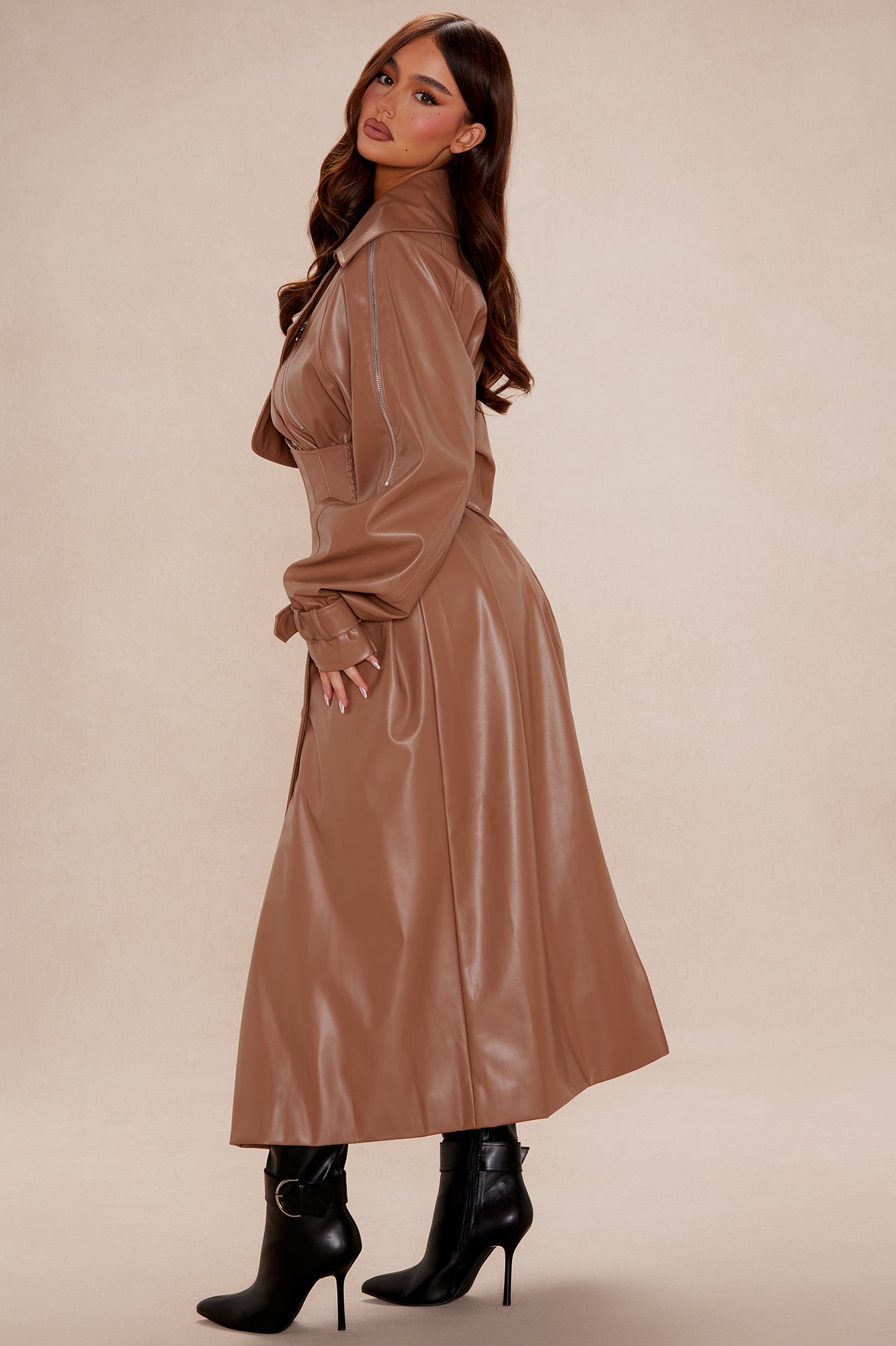 Kendra Faux Leather Trench Coat - Camel image 9