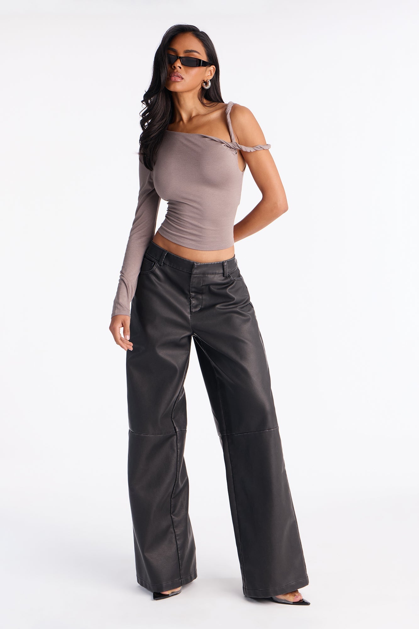 Kendra One Shoulder Long Sleeve Top - Stone image 6