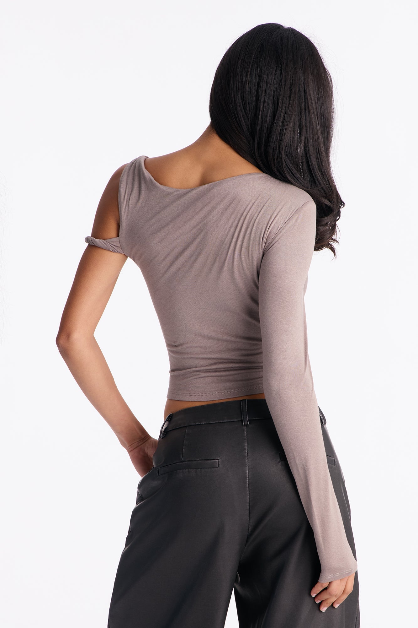 Kendra One Shoulder Long Sleeve Top - Stone image 7