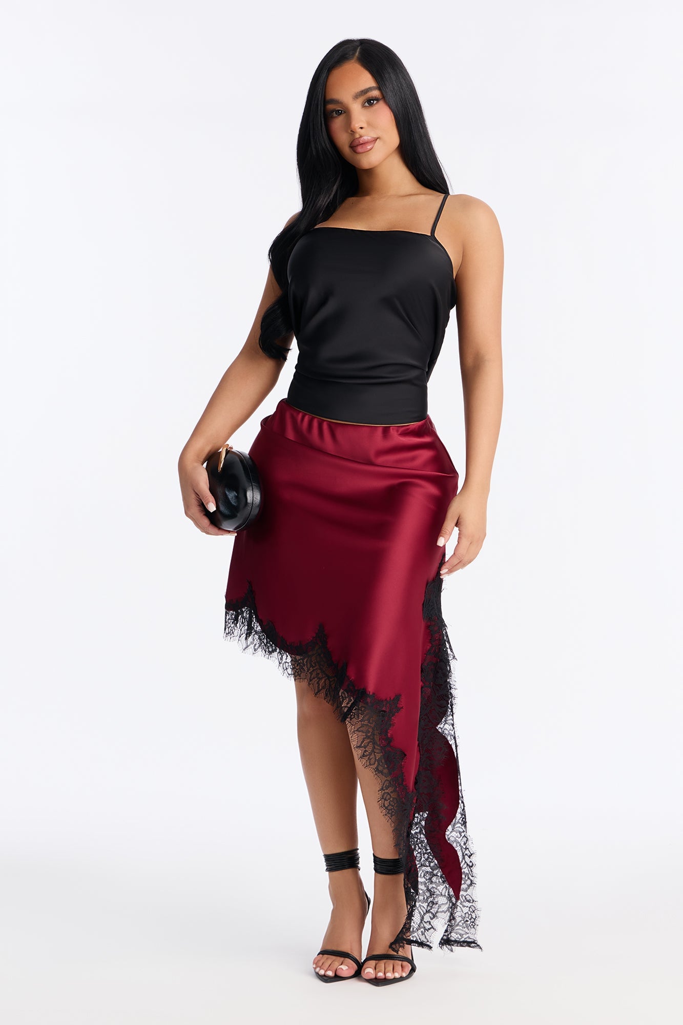 Remi Peplum Satin Cami Top - Black image 2