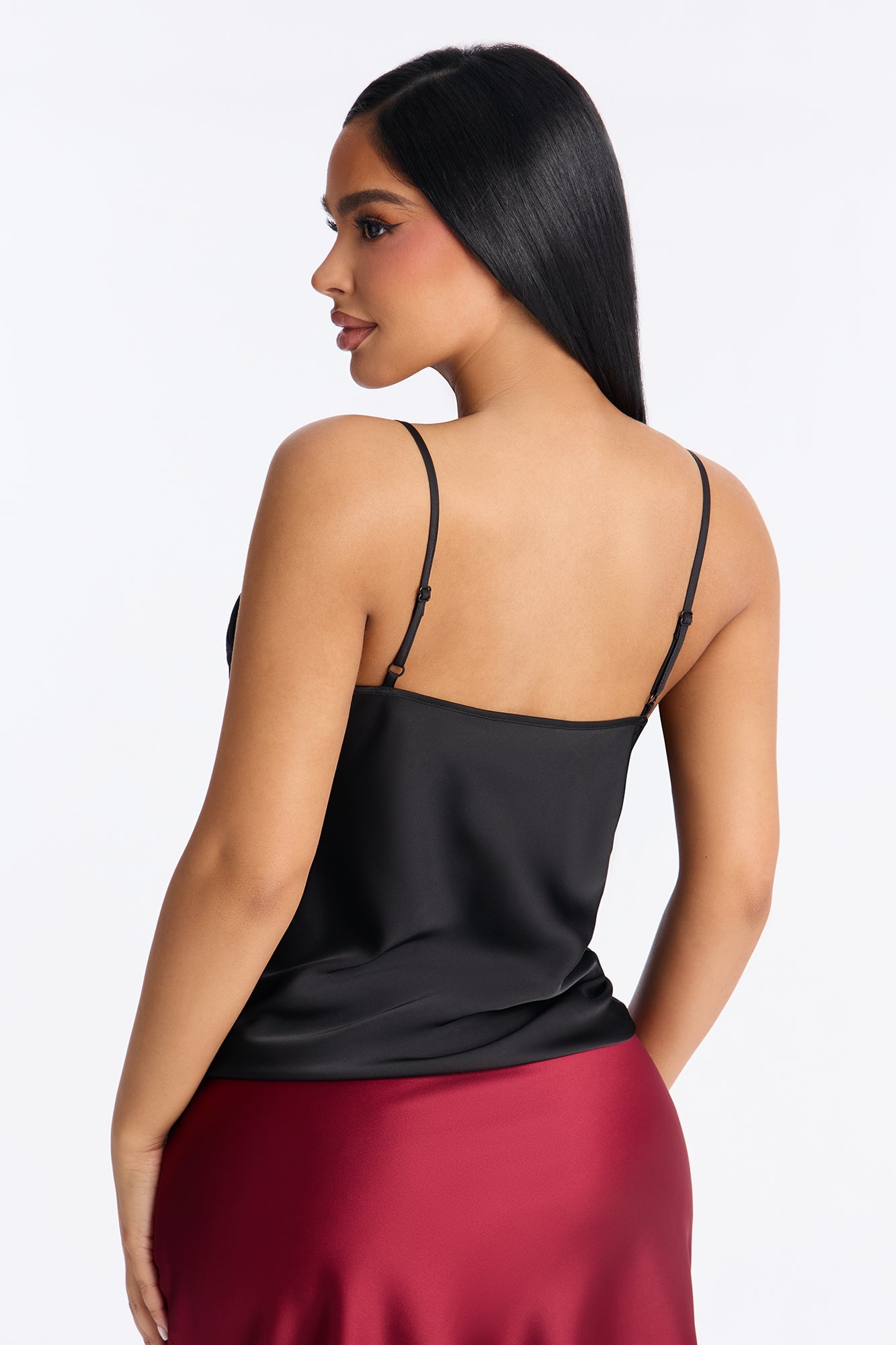 Remi Peplum Satin Cami Top - Black image 3