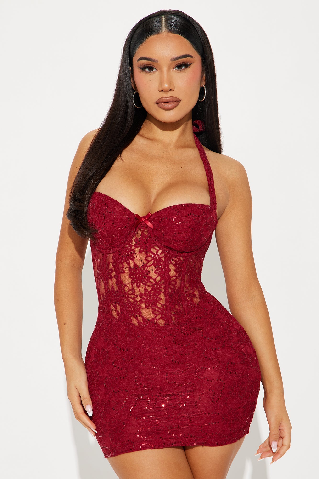 Champagne Wishes Lace Micro Mini Dress - Red image 2