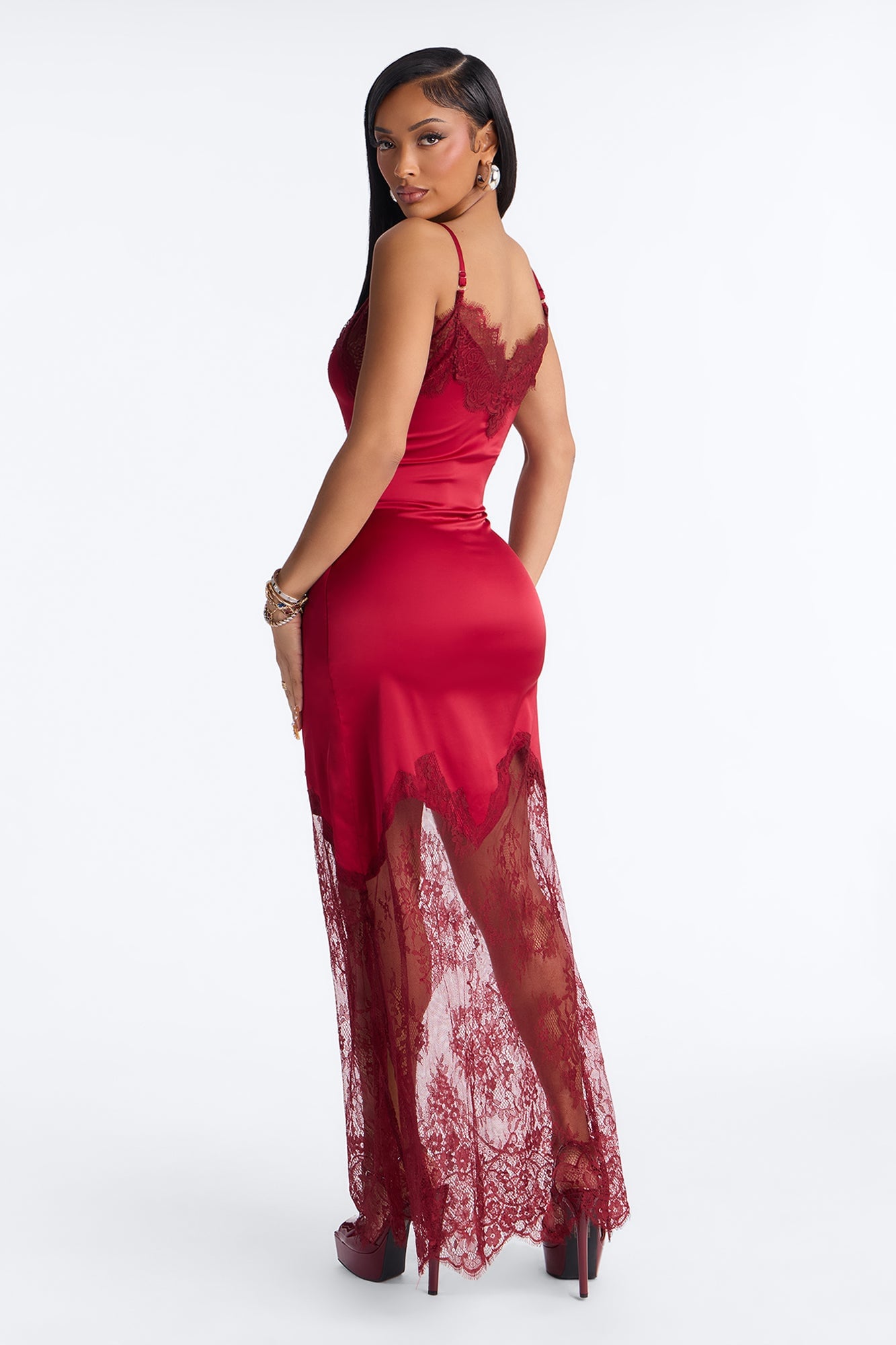 Not Sorry Embellished Satin Maxi Dress - Wine image 4