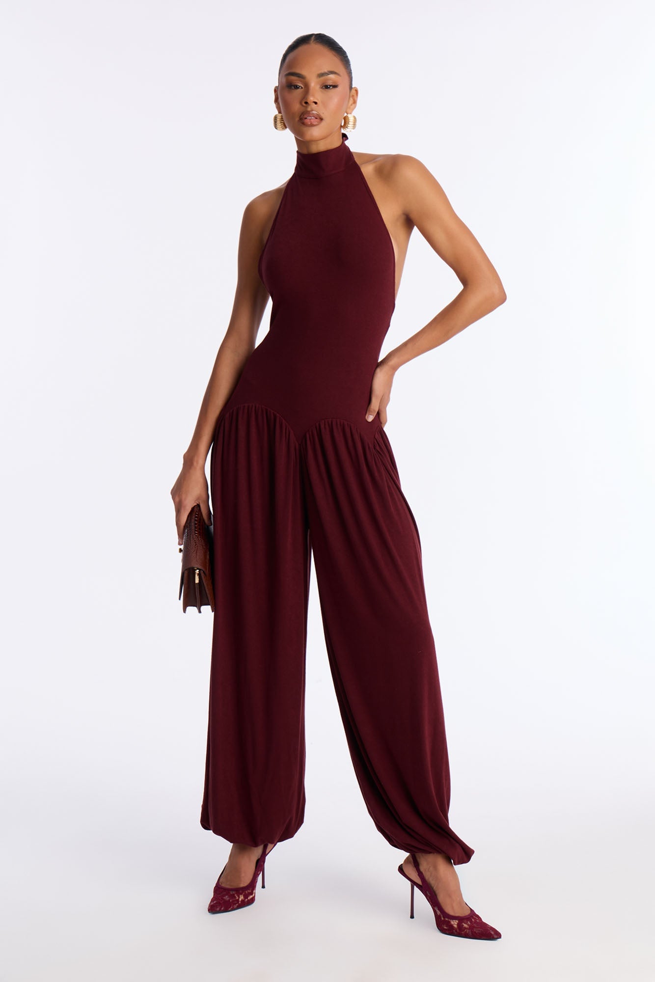 Haze Balloon Wide Leg Jumpsuit - Wine image 1