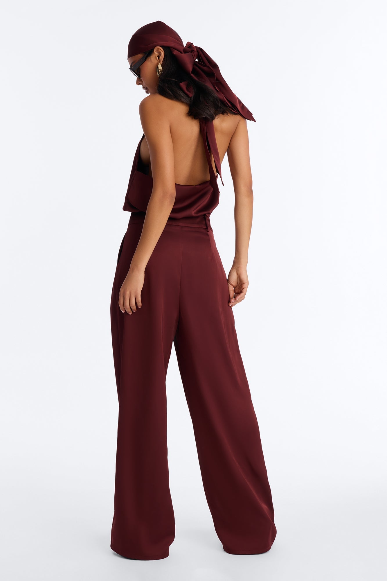 Isabelle Satin Halter Bodysuit 3 Piece Pant Set - Brown image 11