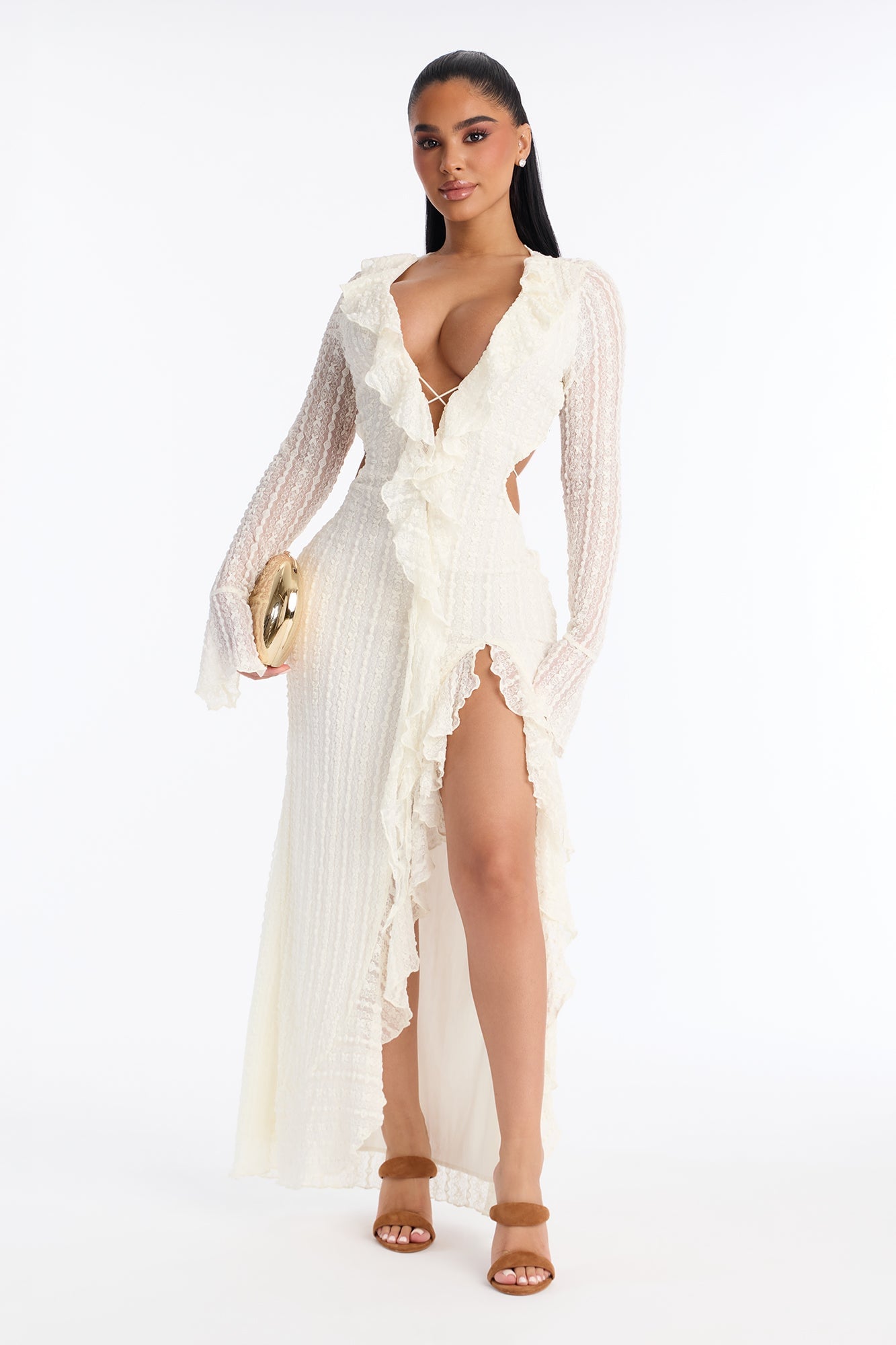 Sashira Ruffle Lace Maxi Dress - Ivory image 5
