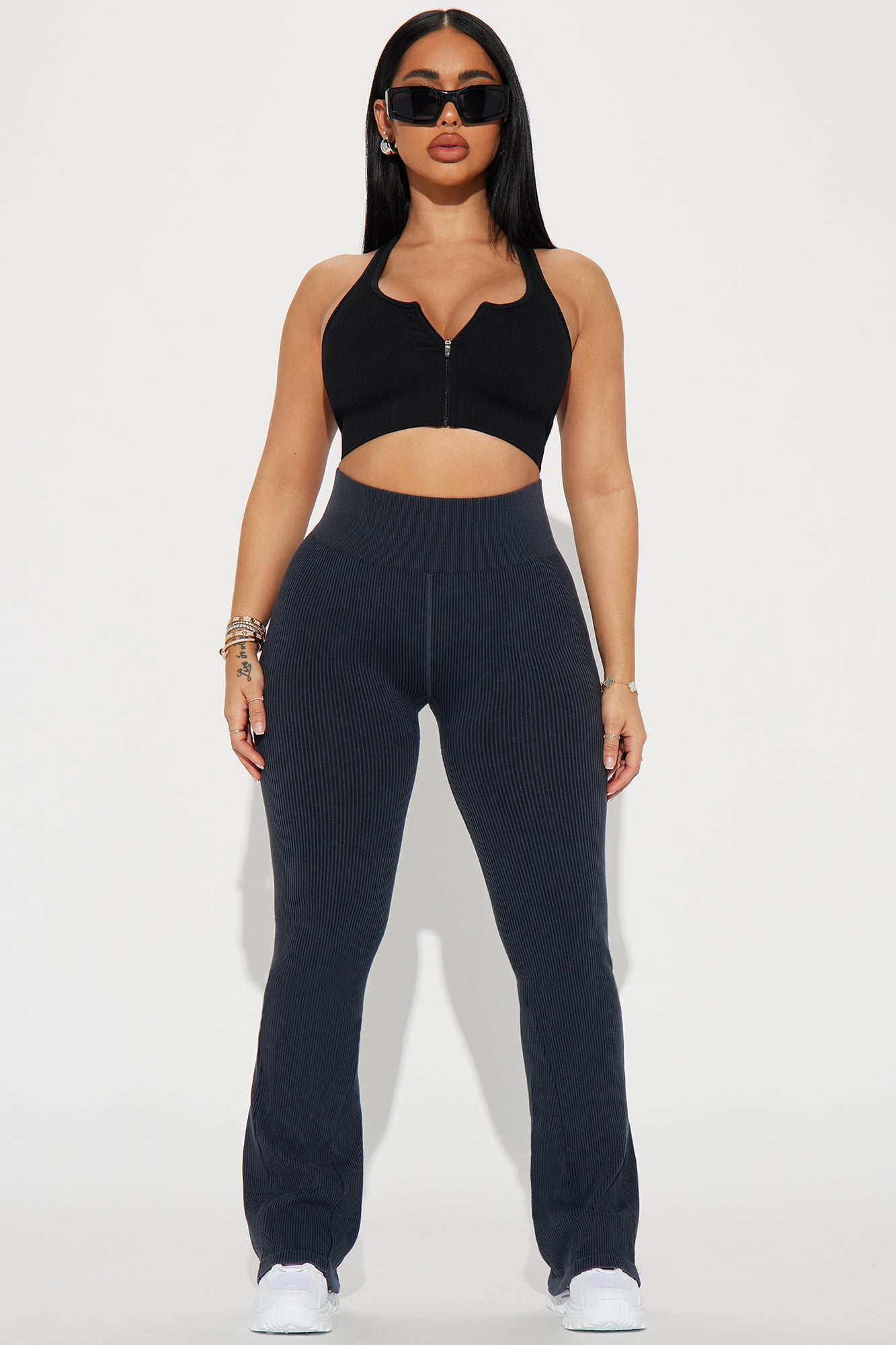 Mia Ribbed Seamless Flare Pant - Black image 1