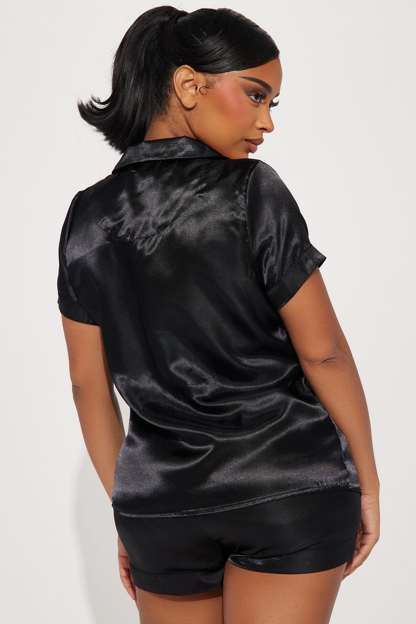 Pillow Fight Stretch Satin PJ Short Set - Black image 5