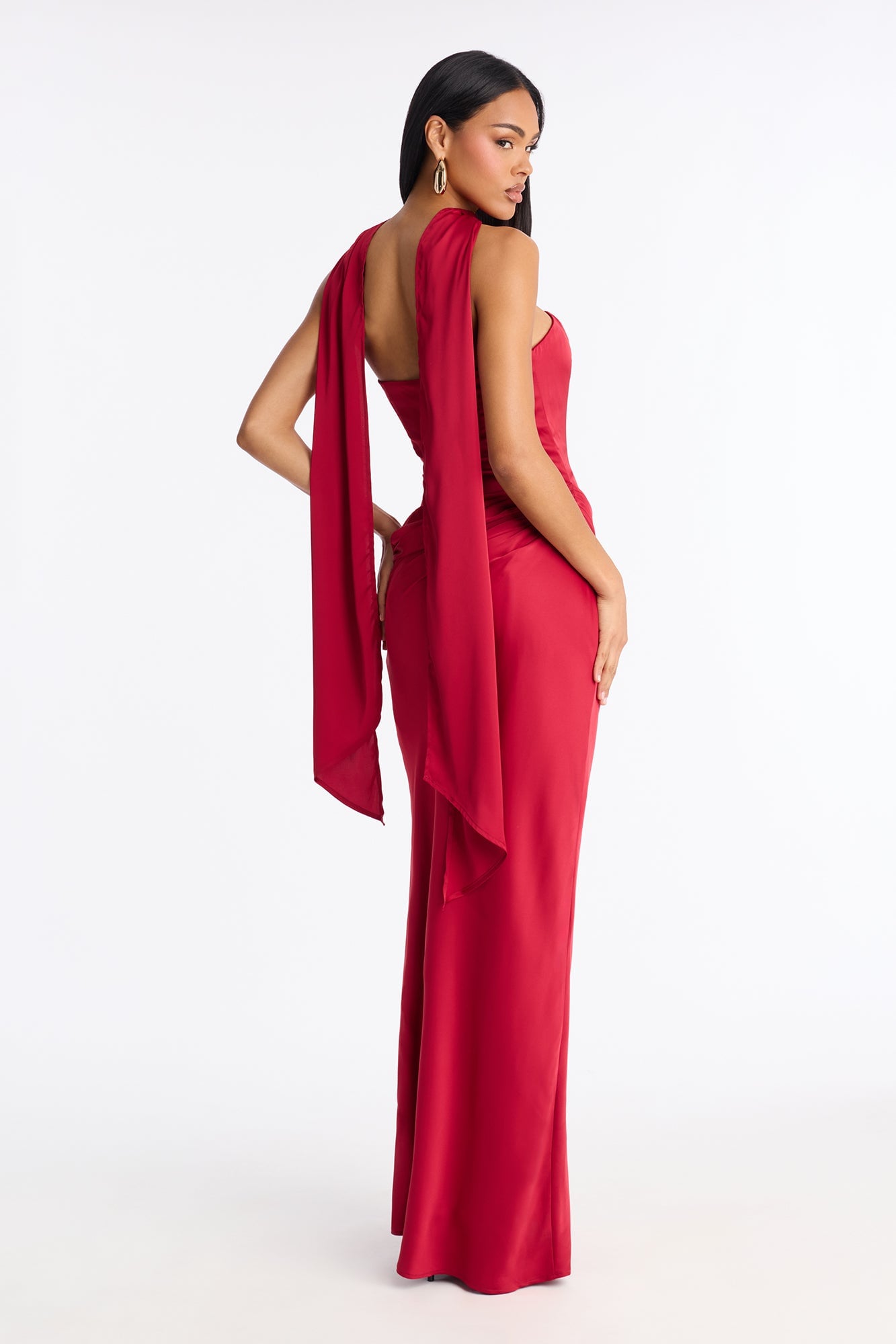 Lovestruck Look Satin Corset Maxi And Scarf Dress - Wine image 6