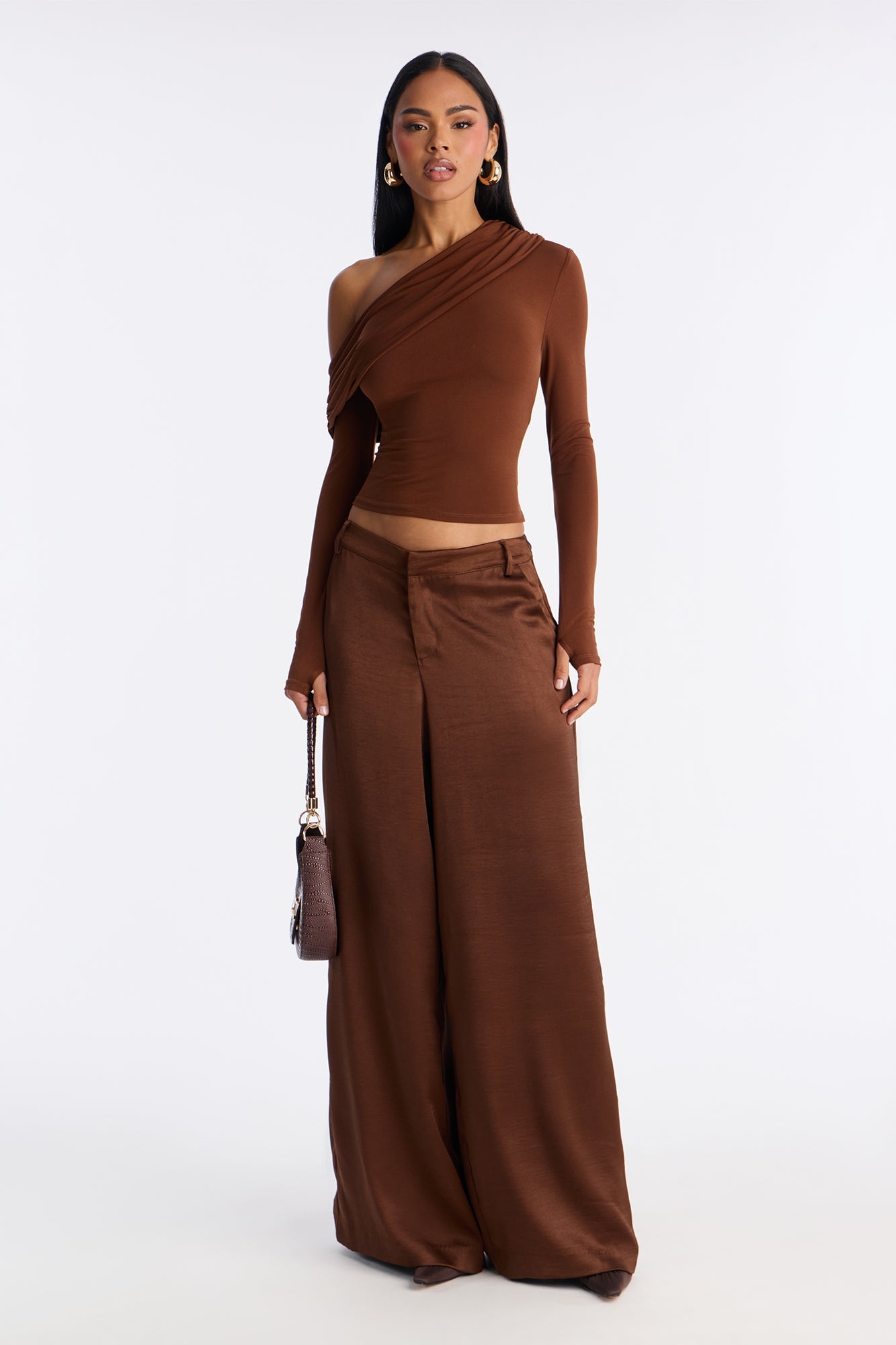 Subtle Sway Jersey One Shoulder Top - Brown image 6