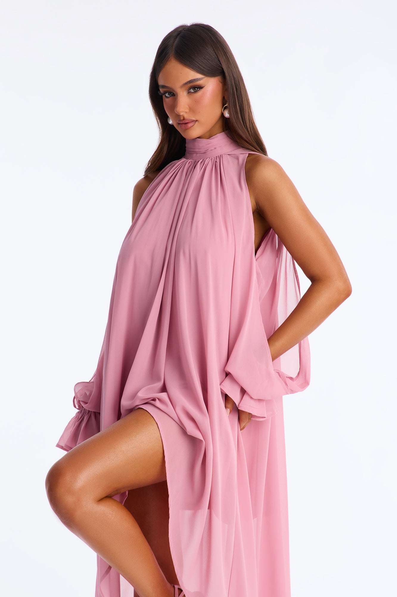 Aryal Long Sleeve Chiffon Maxi Dress - Mauve image 7