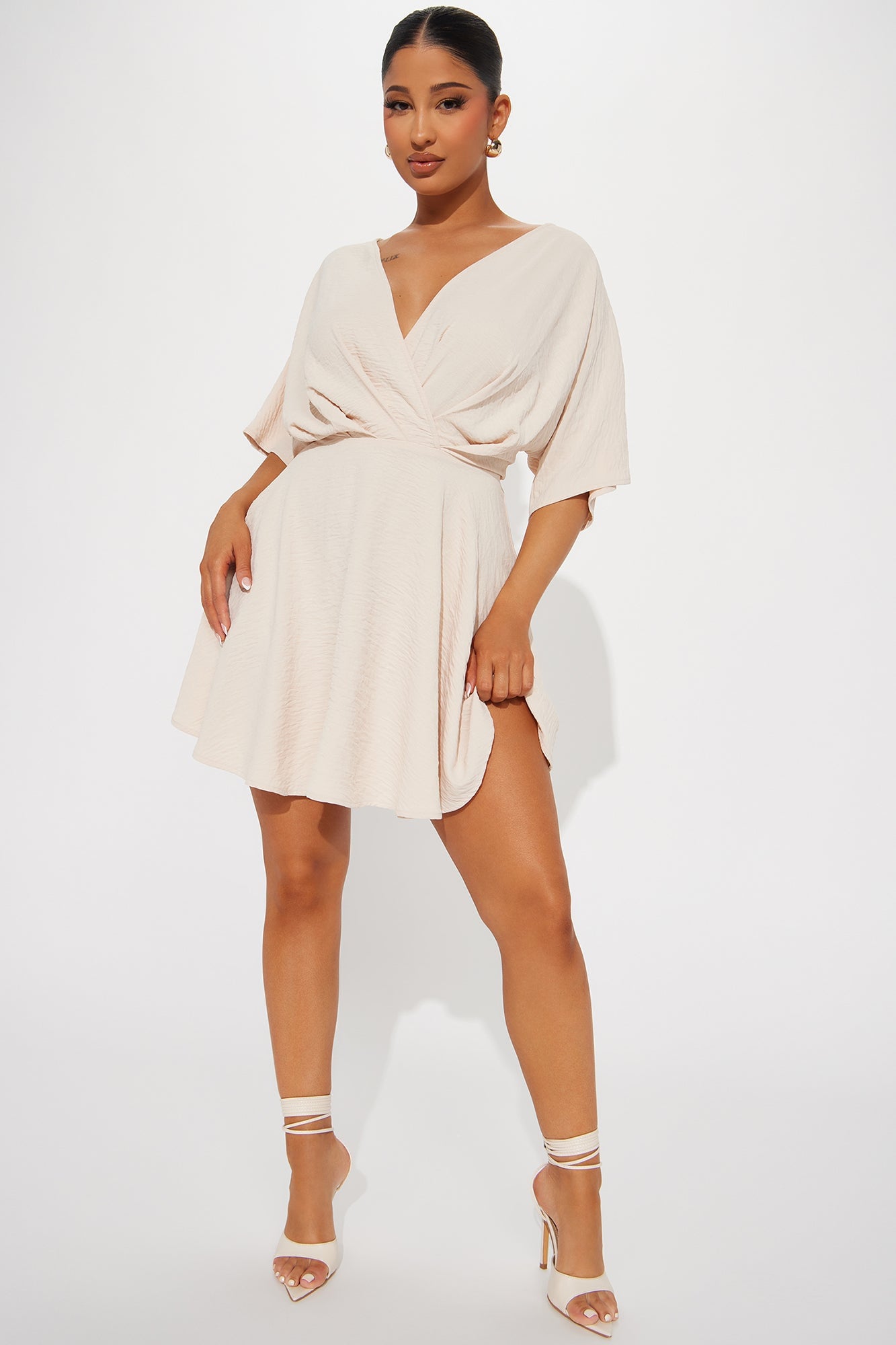 Francesca Flowy Mini Dress - Oatmeal image 1