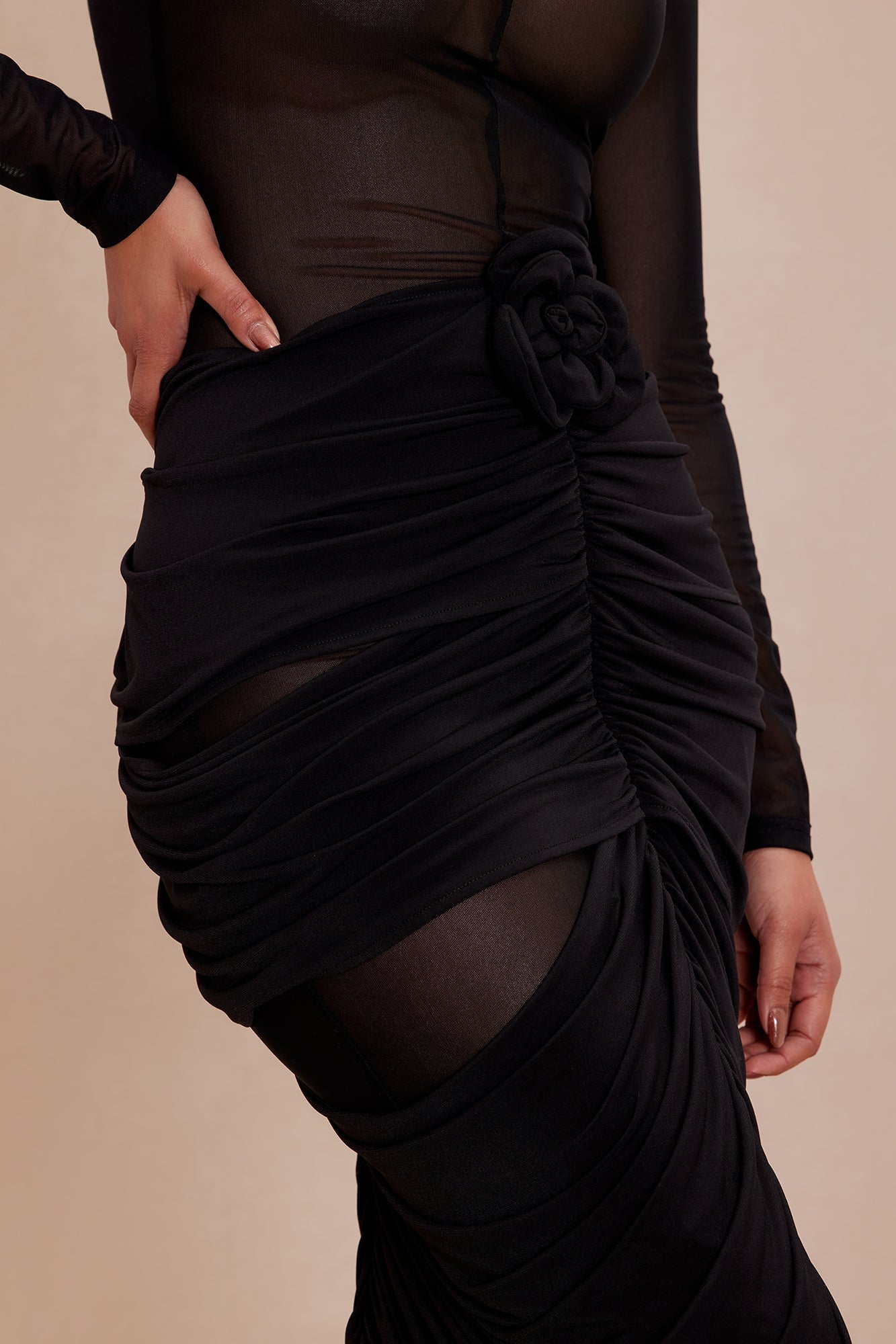 Katherine Mesh Maxi Dress - Black image 3