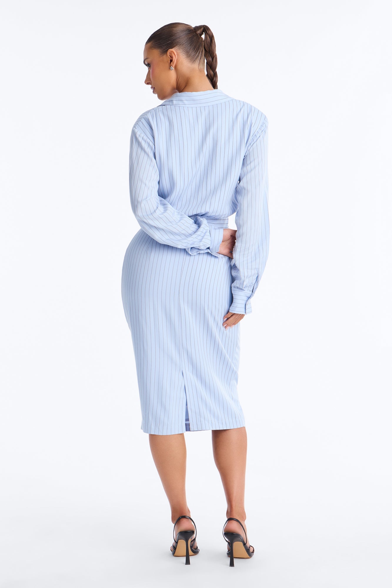 Alisha Pinstripe Shirt Midi Dress - Blue image 3
