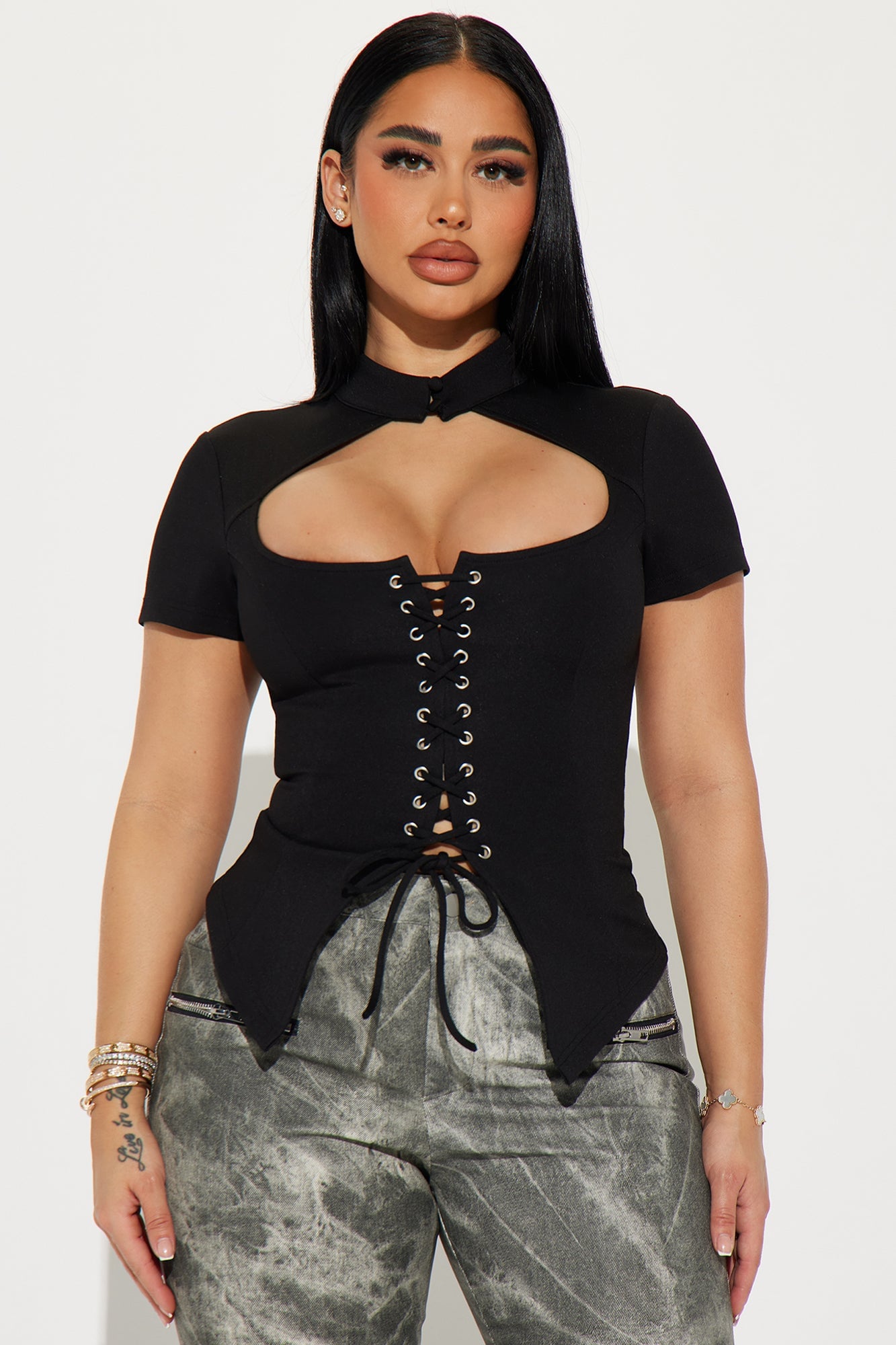 Read My Lips Lace Up Corset - Black image 5