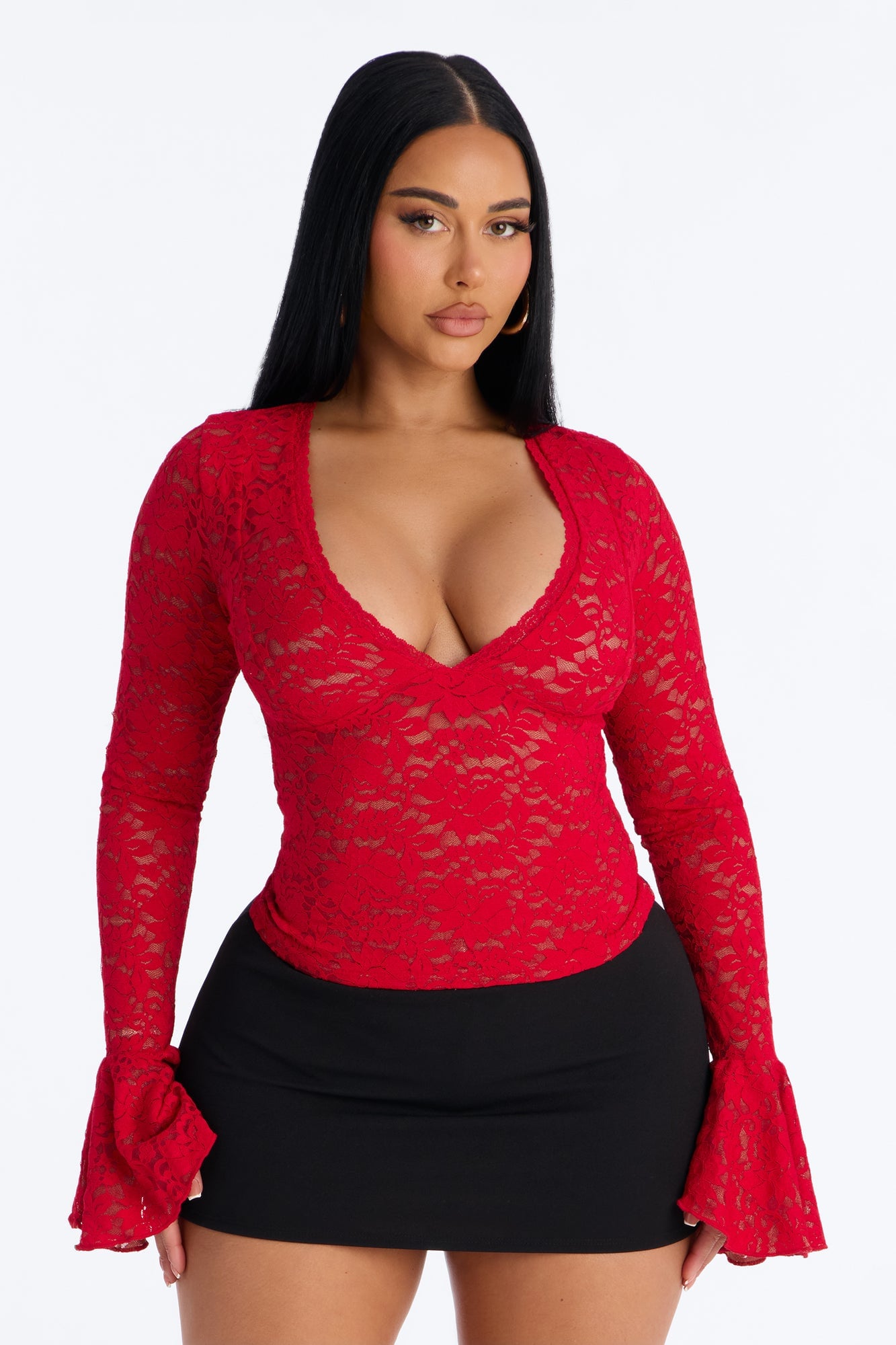 Long Time Lover Ruffle Long Sleeve Top - Red image 6