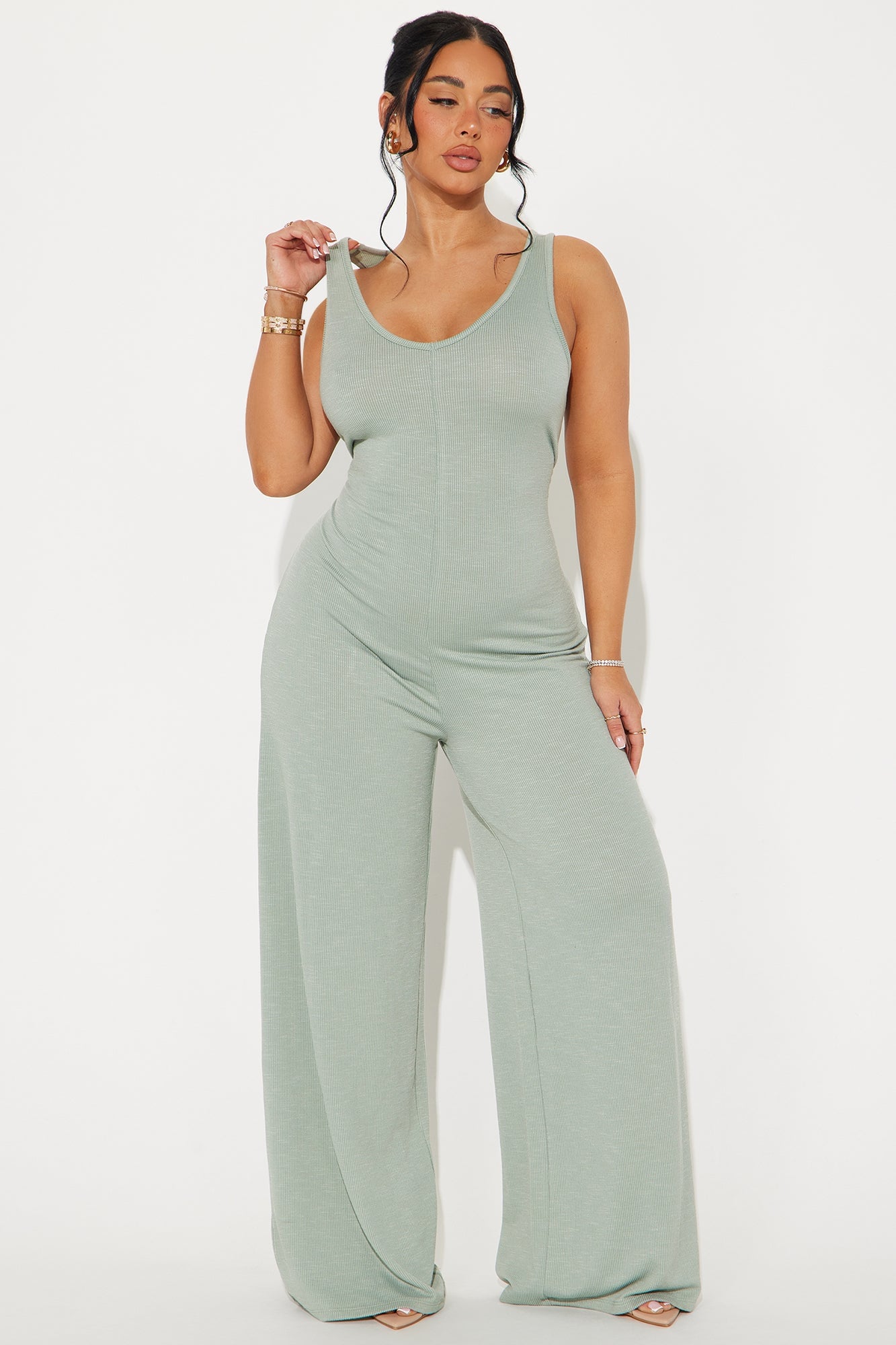 Making My Way Ribbed Jumpsuit - Sage image 4