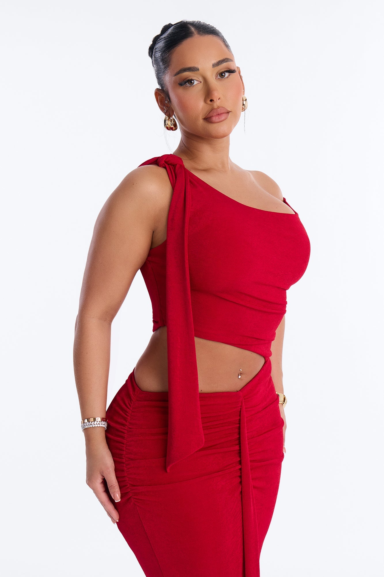 Josie Ruched Slinky Maxi Dress - Red image 3
