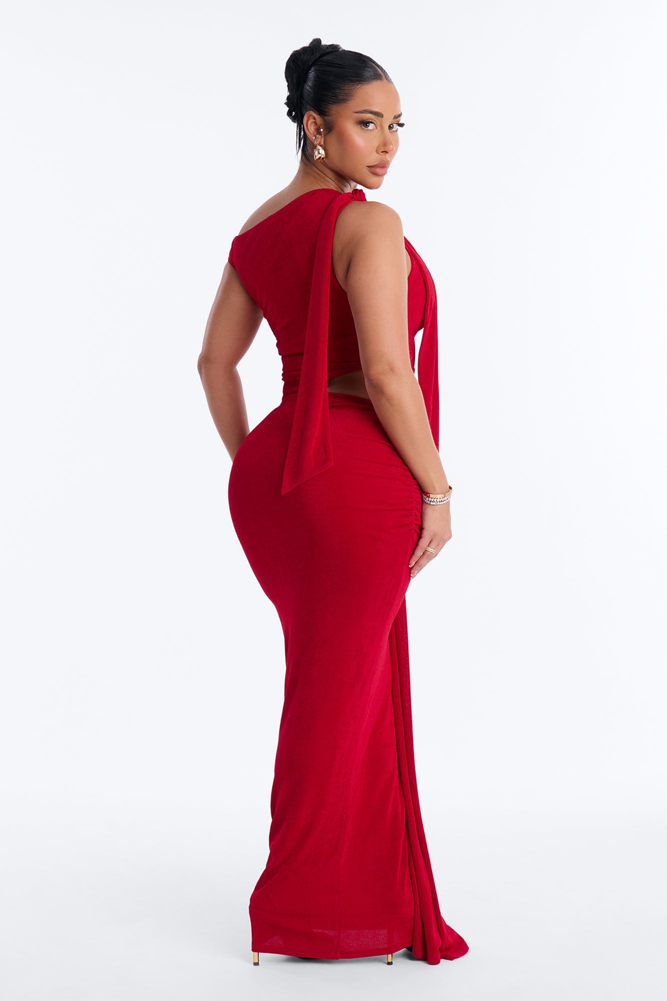 Josie Ruched Slinky Maxi Dress - Red image 5