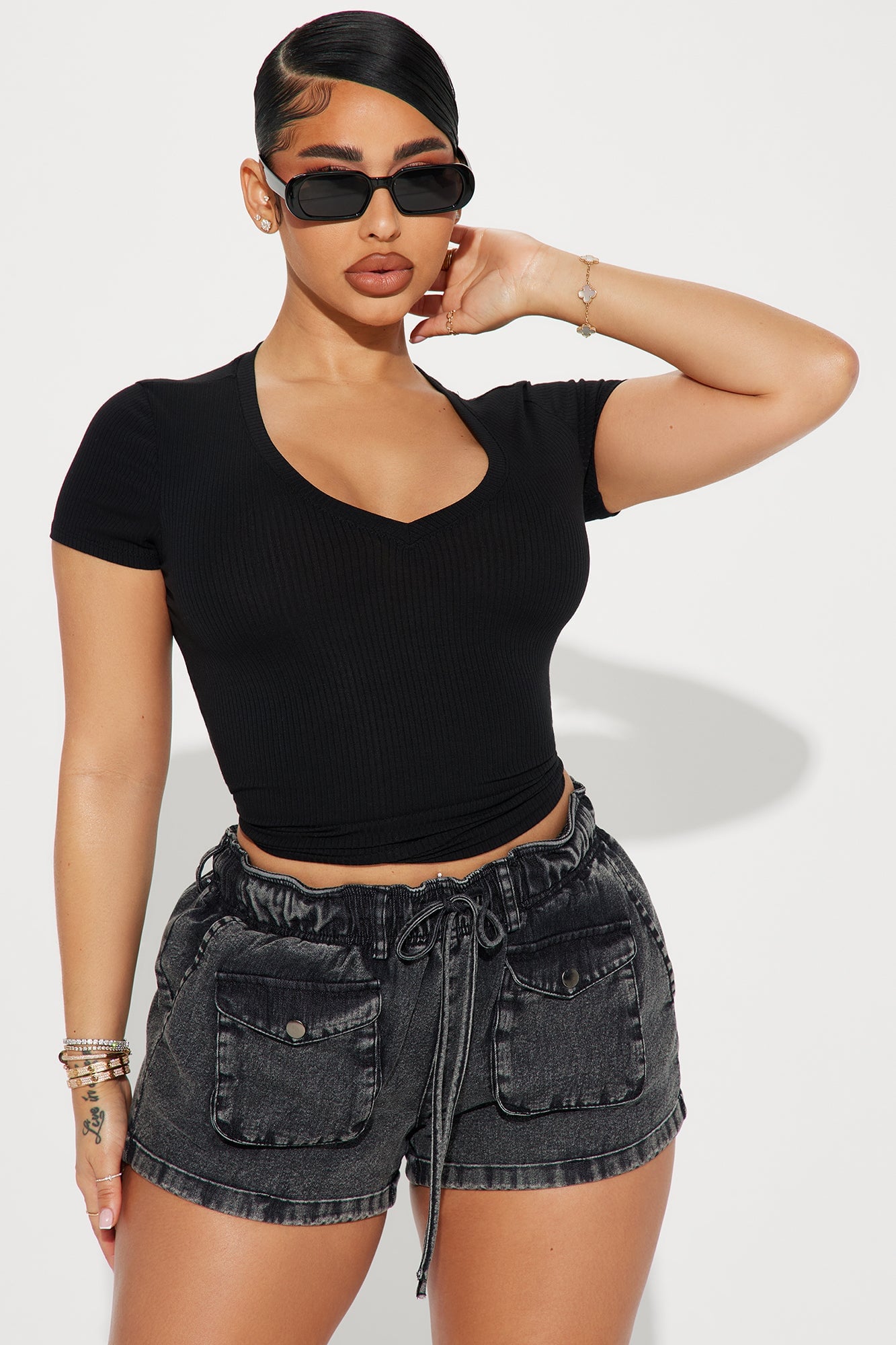 Natalie Ribbed Tee - Black image 4