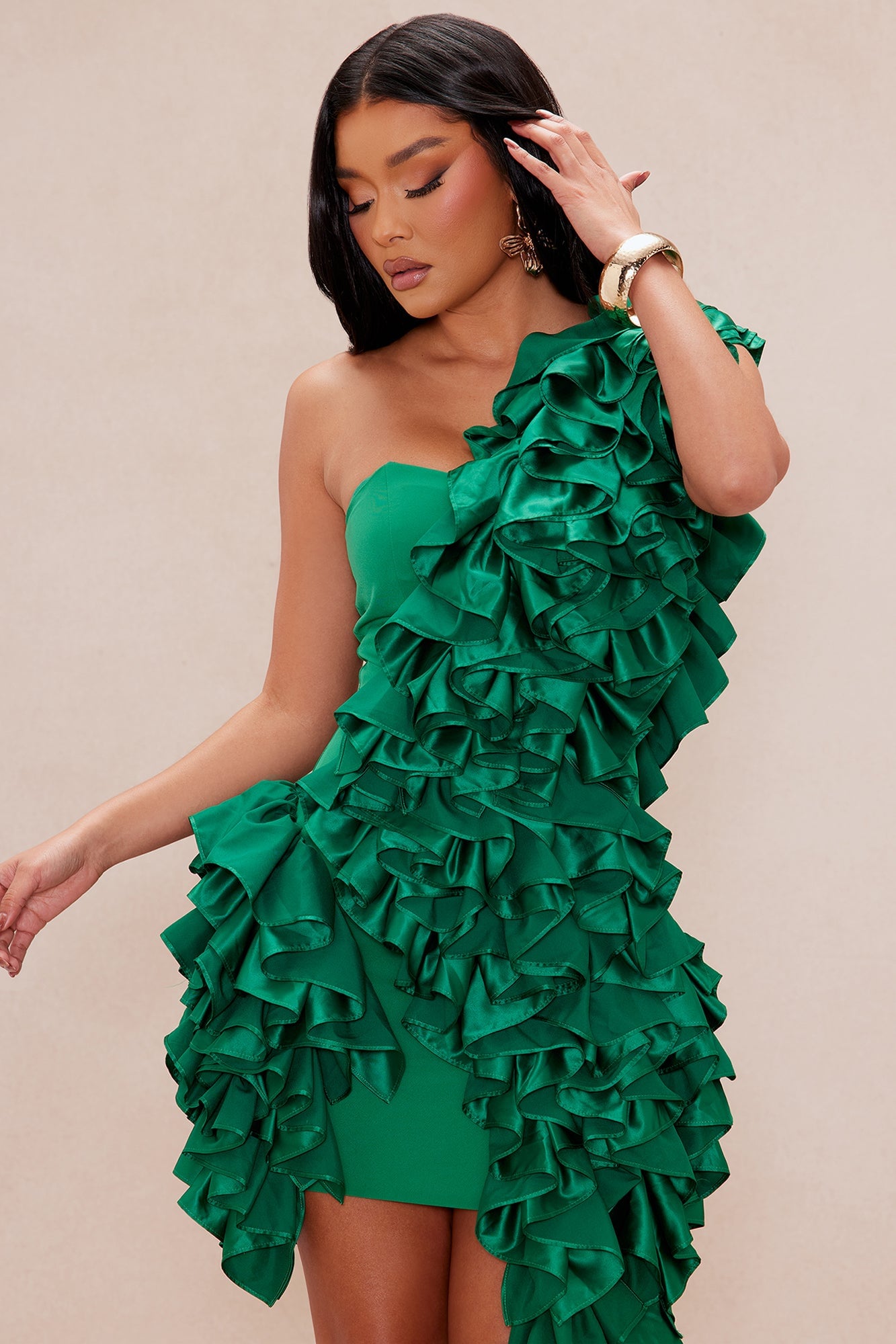 Leila Ruffle Mini Dress - Green image 6