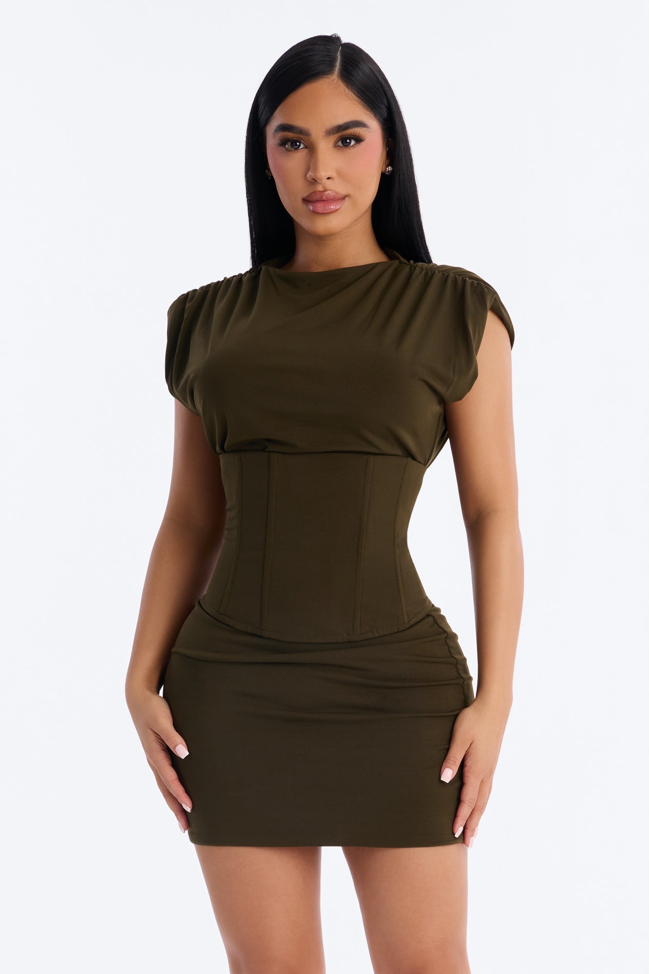 Aliza Corset Waist Mini Dress Set - Olive image 5