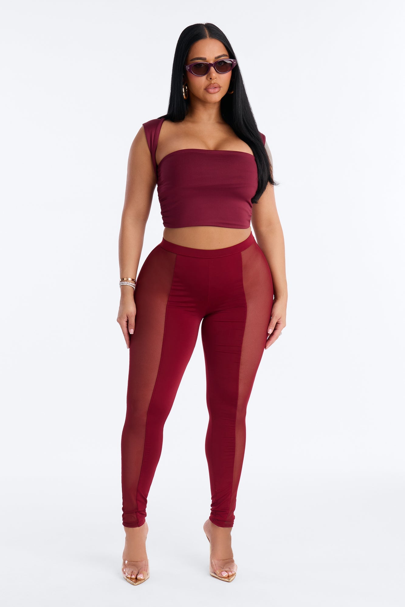 Gwen High Rise Mesh Cut Out Legging - Wine image 5