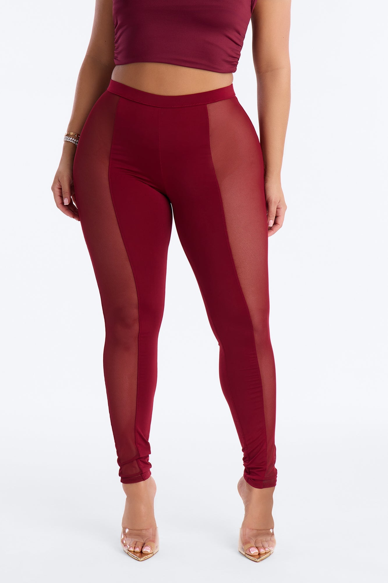 Gwen High Rise Mesh Cut Out Legging - Wine image 6
