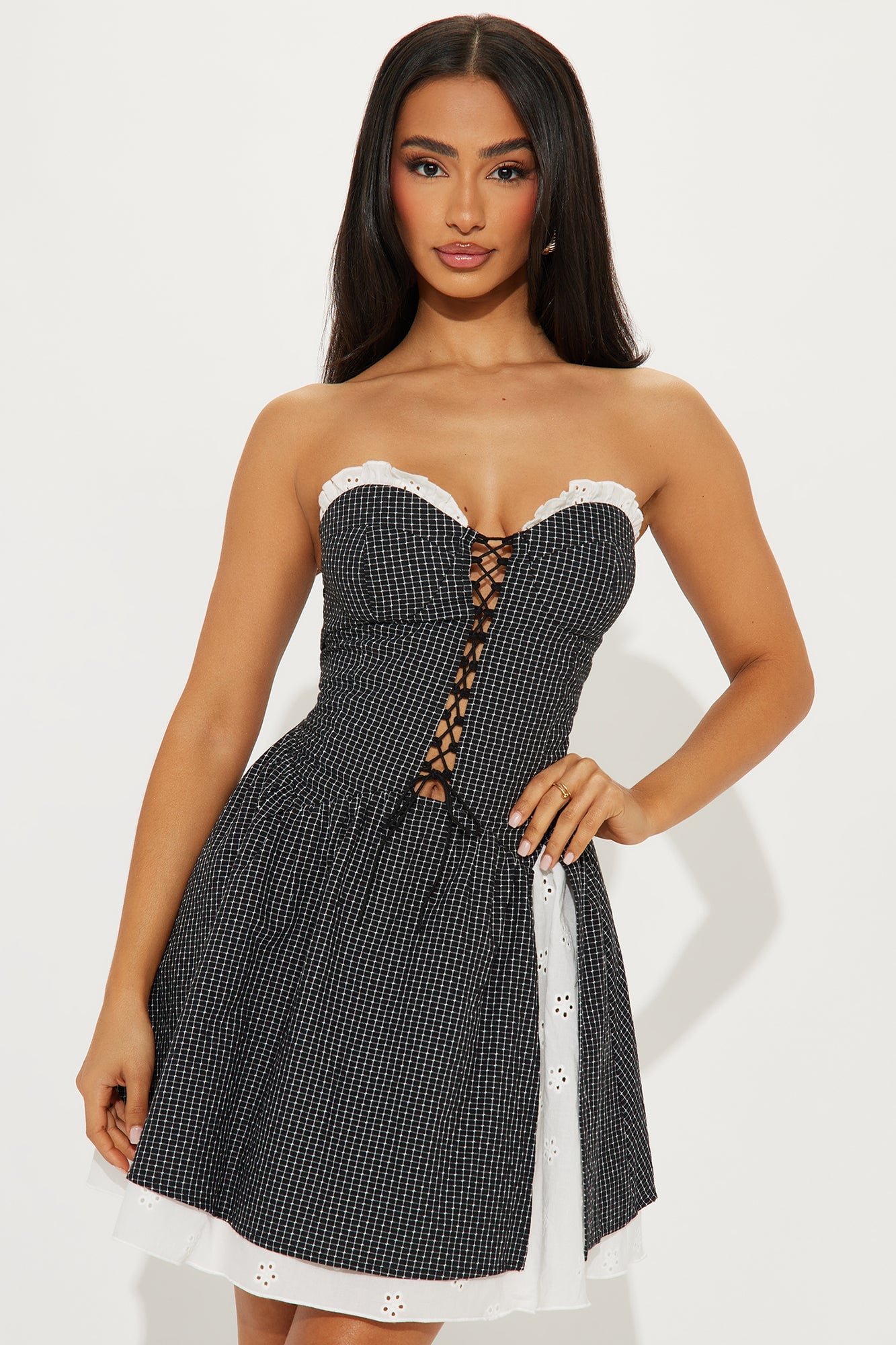 Julietta Plaid Mini Dress - Black image 4