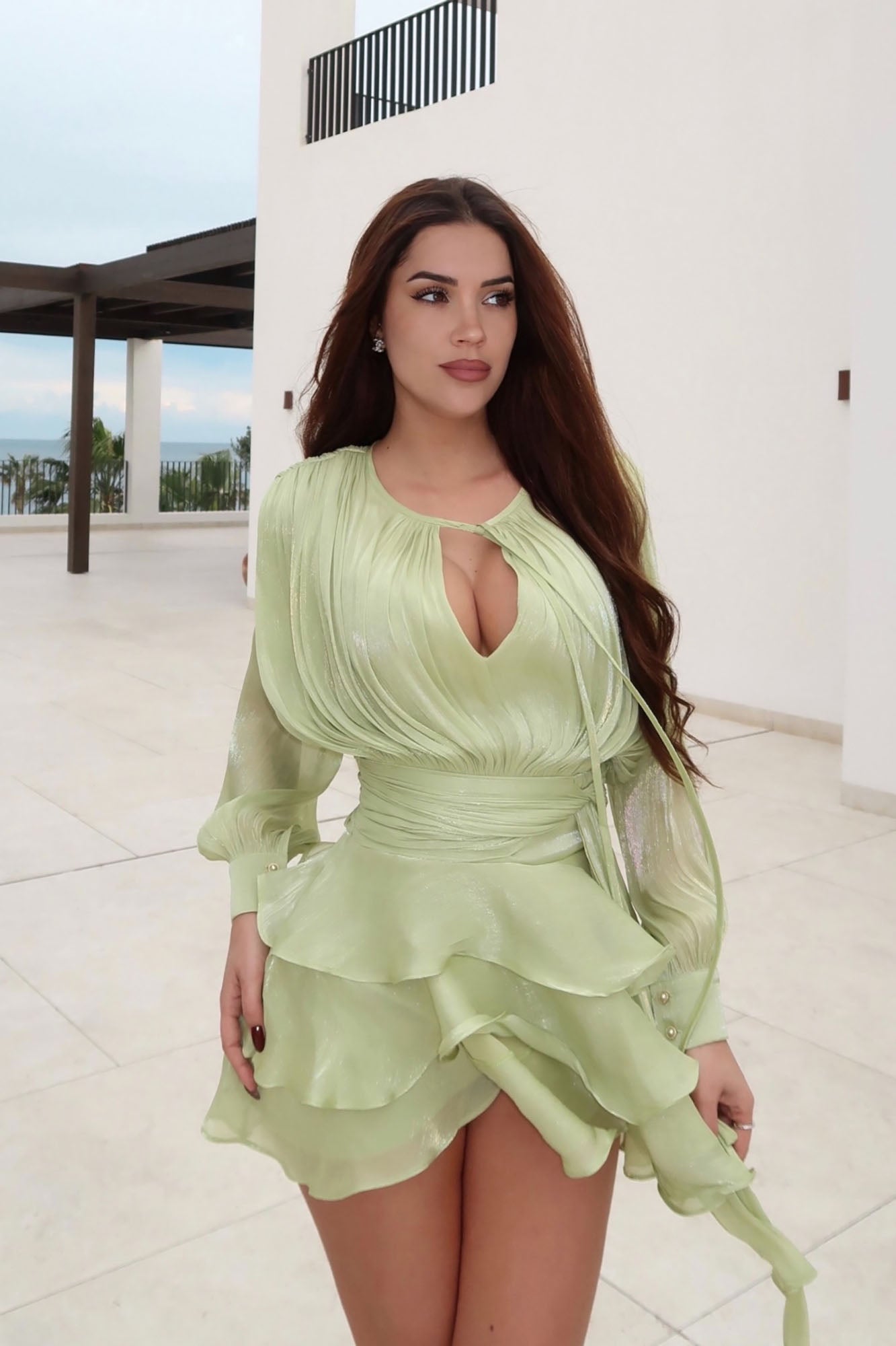 Giselle Soft Organza Mini Dress - Sage image 8