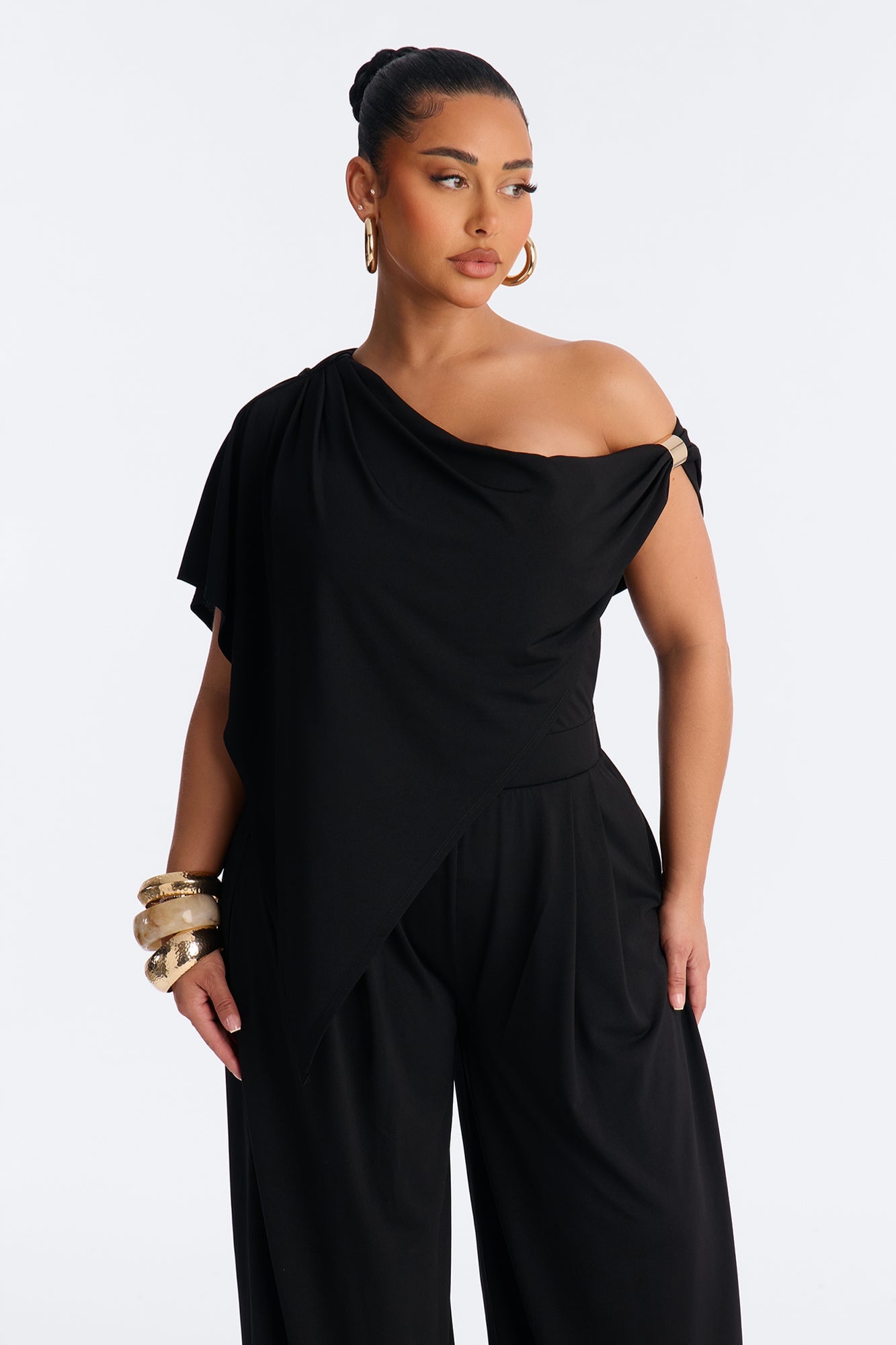 Shanti Asymmetrical Wide Leg Jumpsuit - Black image 6