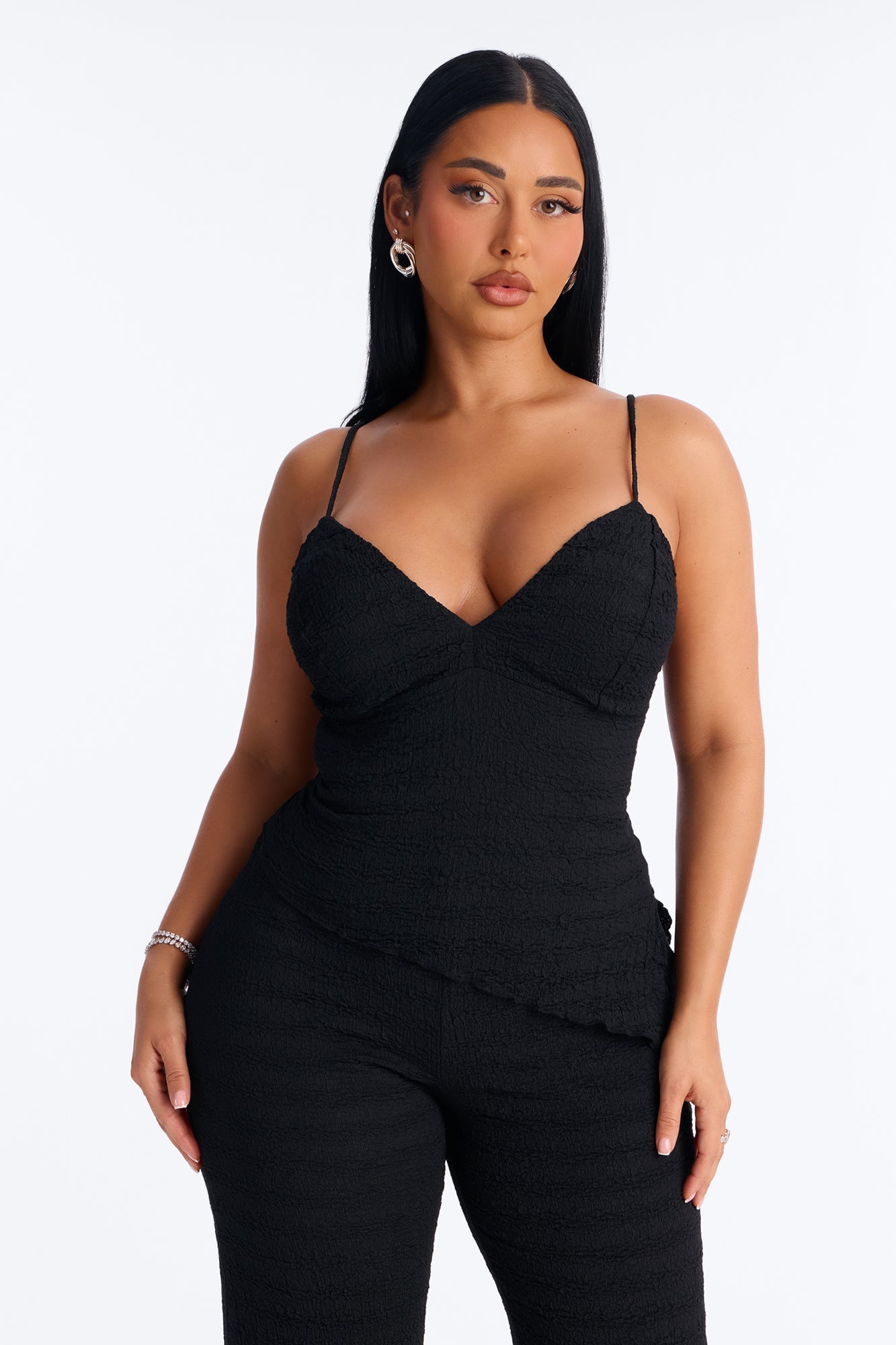 Naomi Asymmetrical Textured Pant Set - Black image 5