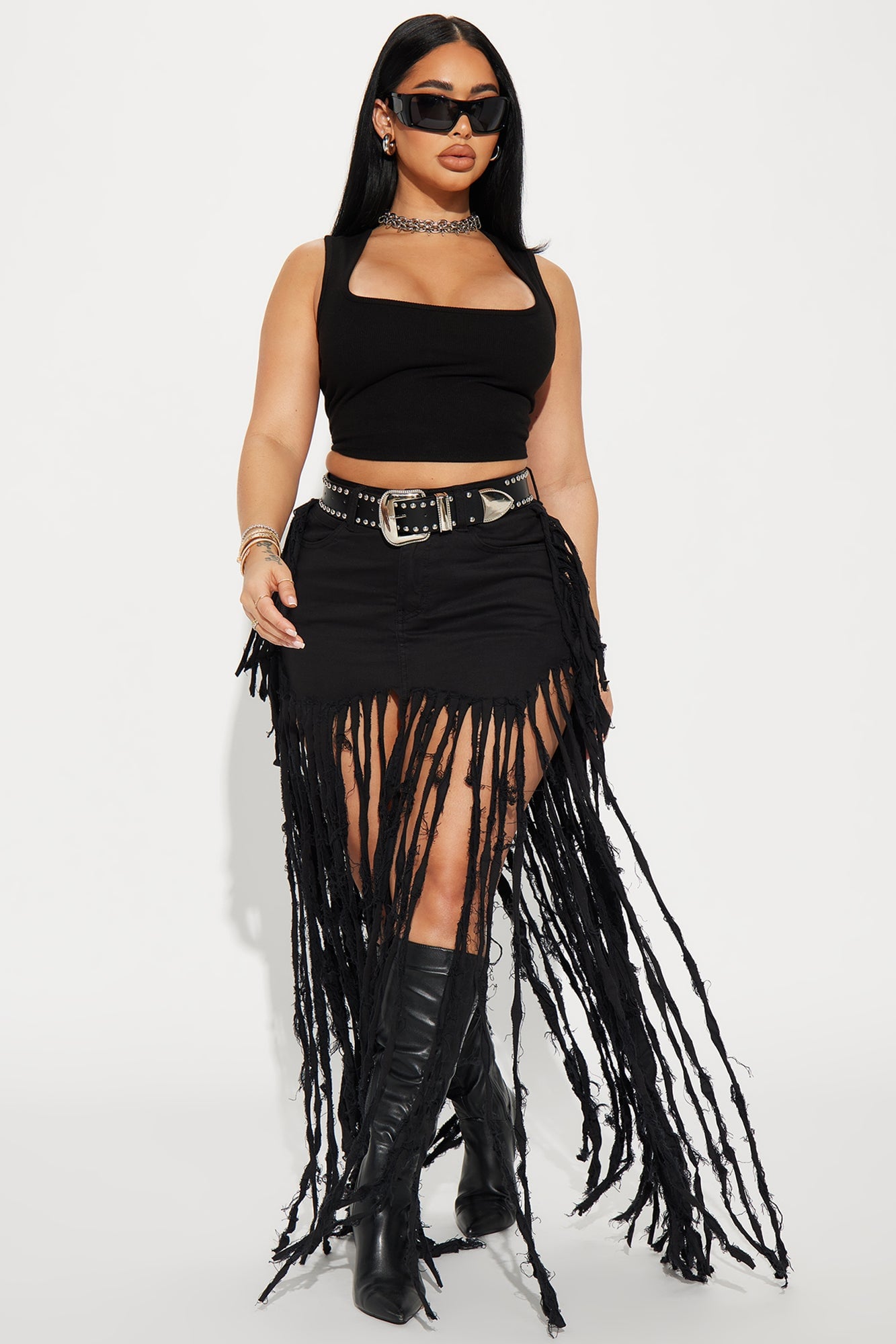 Dance the Night Away Fringed Maxi Skirt - Black image 4