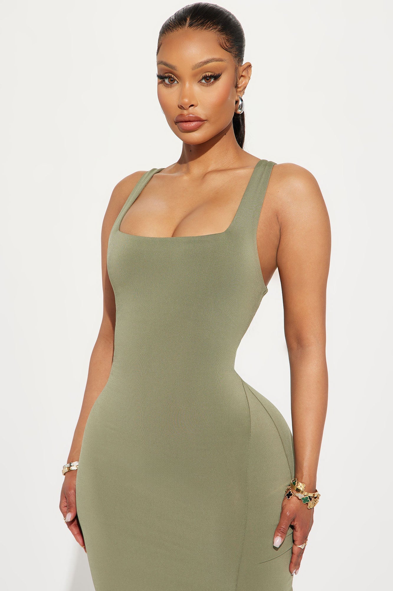Kiss Me Sleeveless Midi Dress - Olive image 2