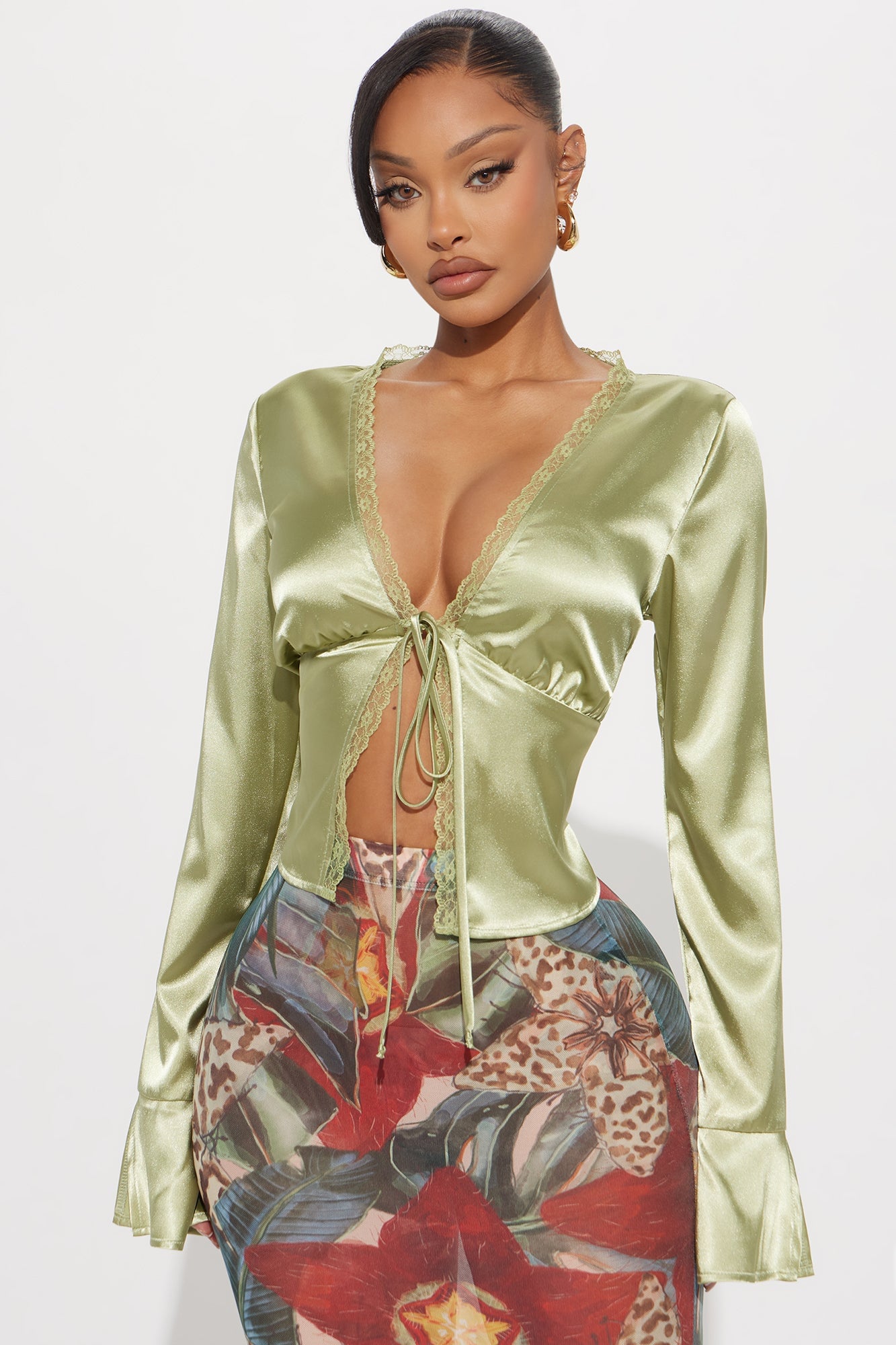 Gorgeously Beautiful Satin Top - Sage image 4