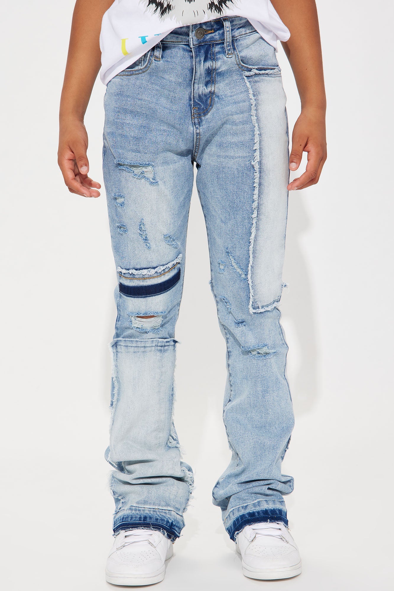 Mini Seam Frey Front Rip Knee Flare Pant - Medium Wash image 2