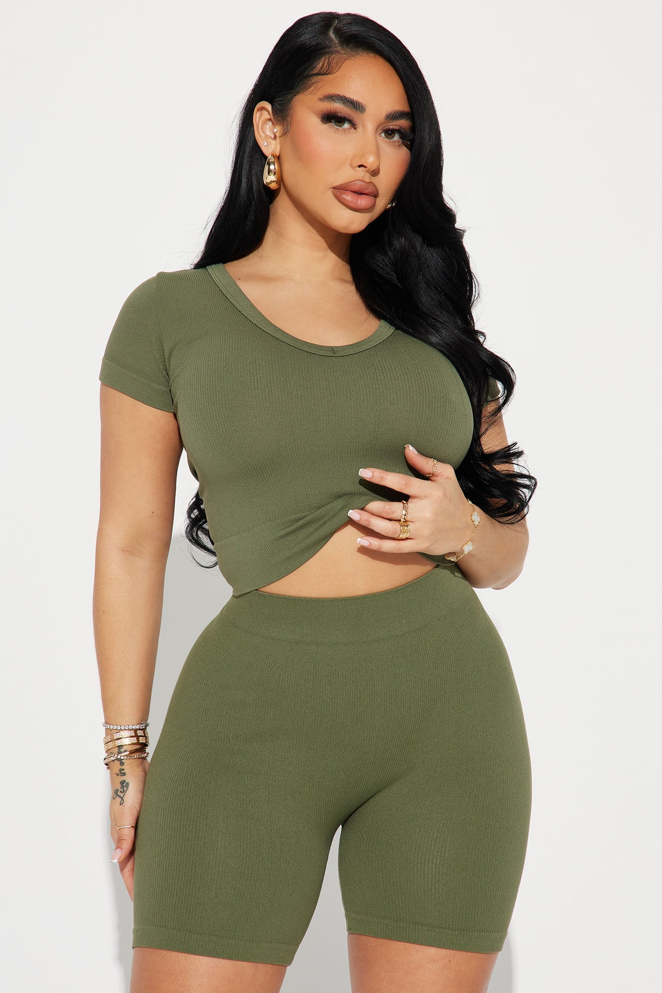 Alisa Seamless Short Set - Olive image 4