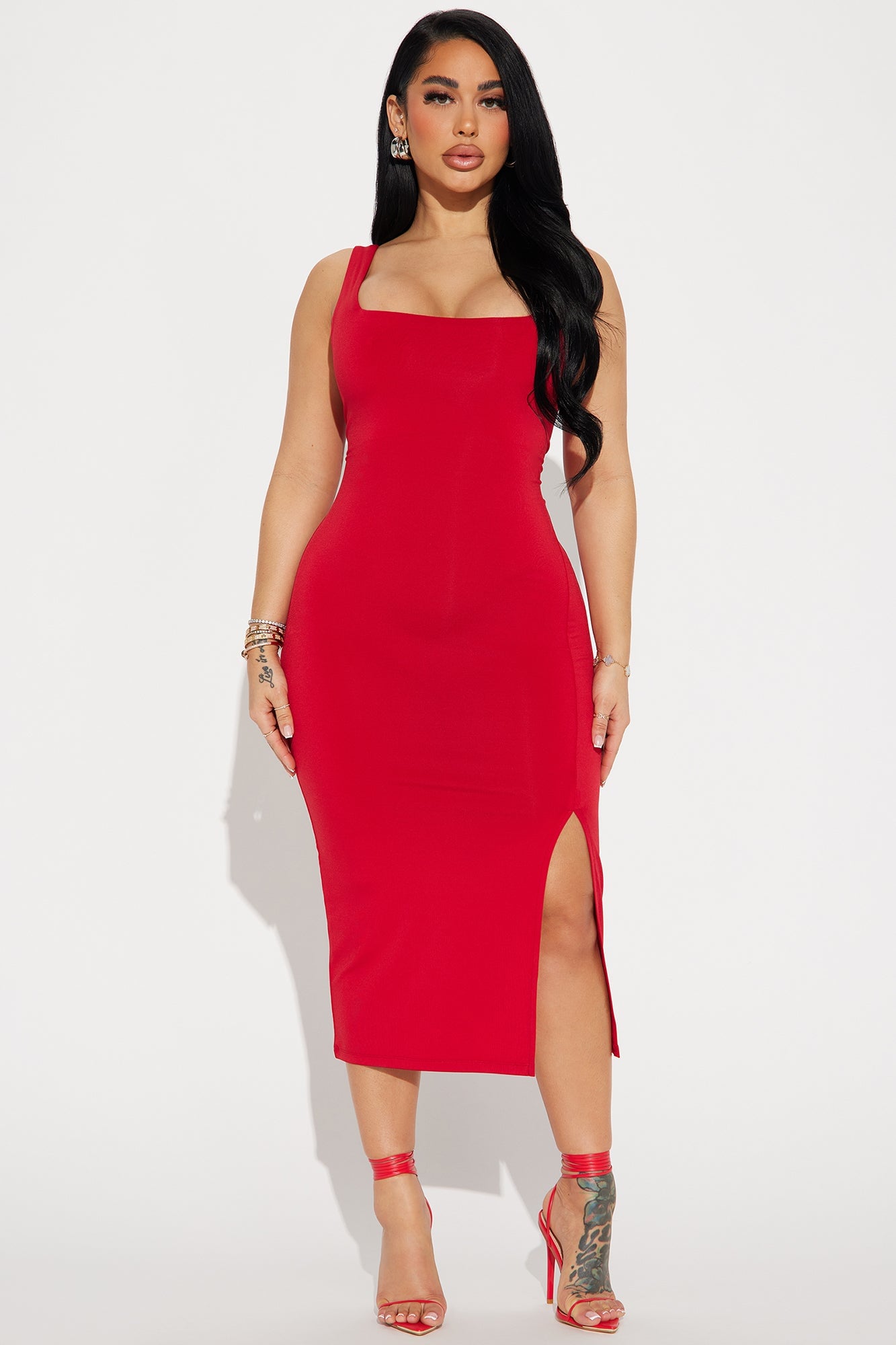 Kiss Me Sleeveless Midi Dress - Red image 4