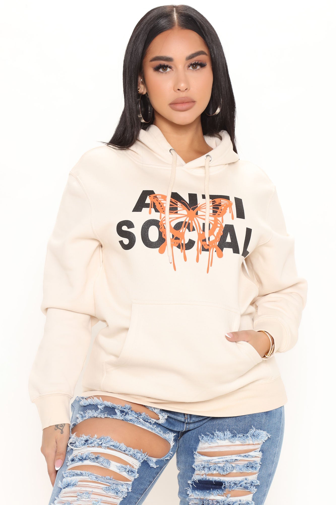 I'm Not Social Oversized Hoodie - Cream image 5