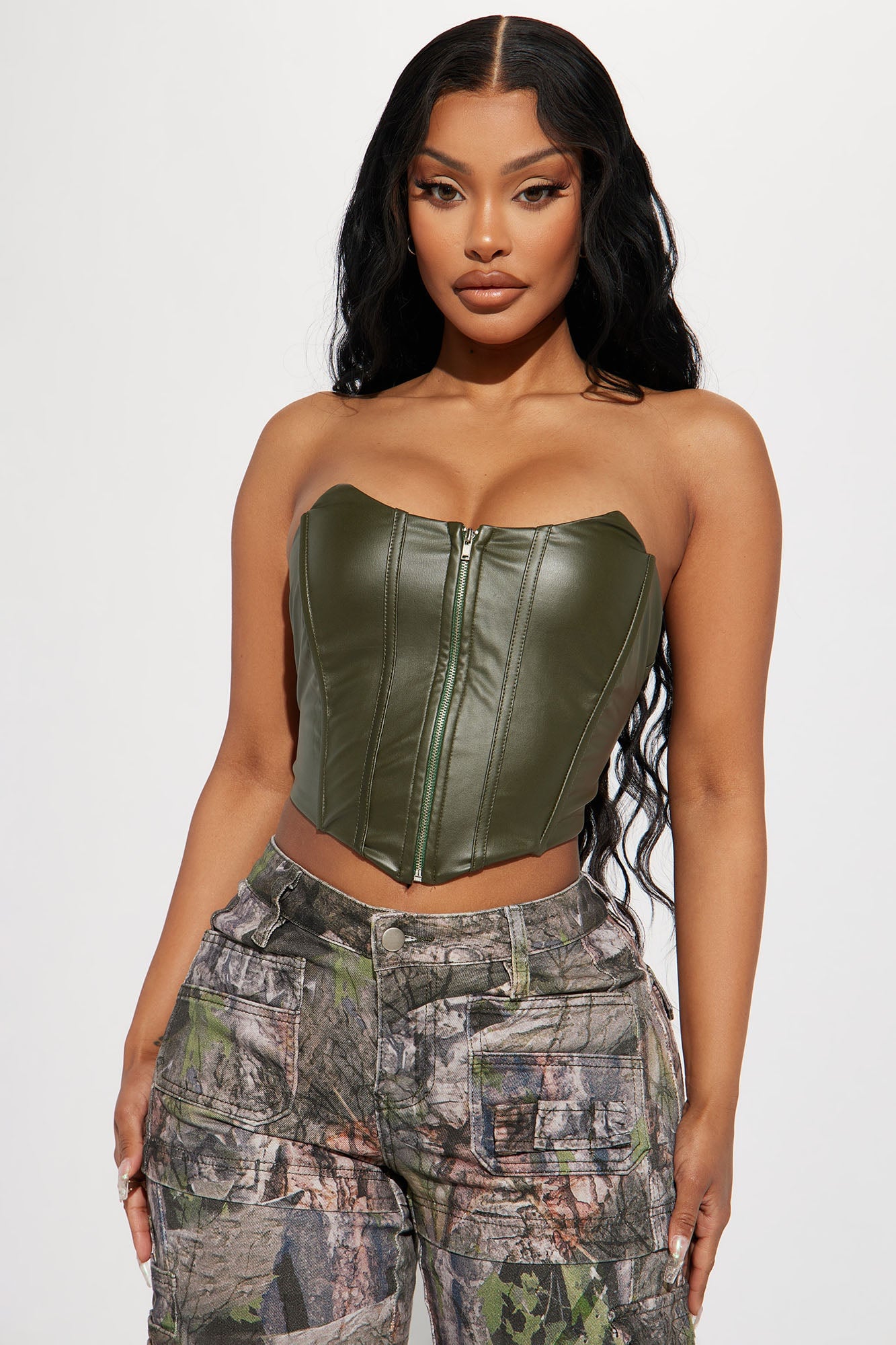 Alina PU Corset Top - Olive image 4
