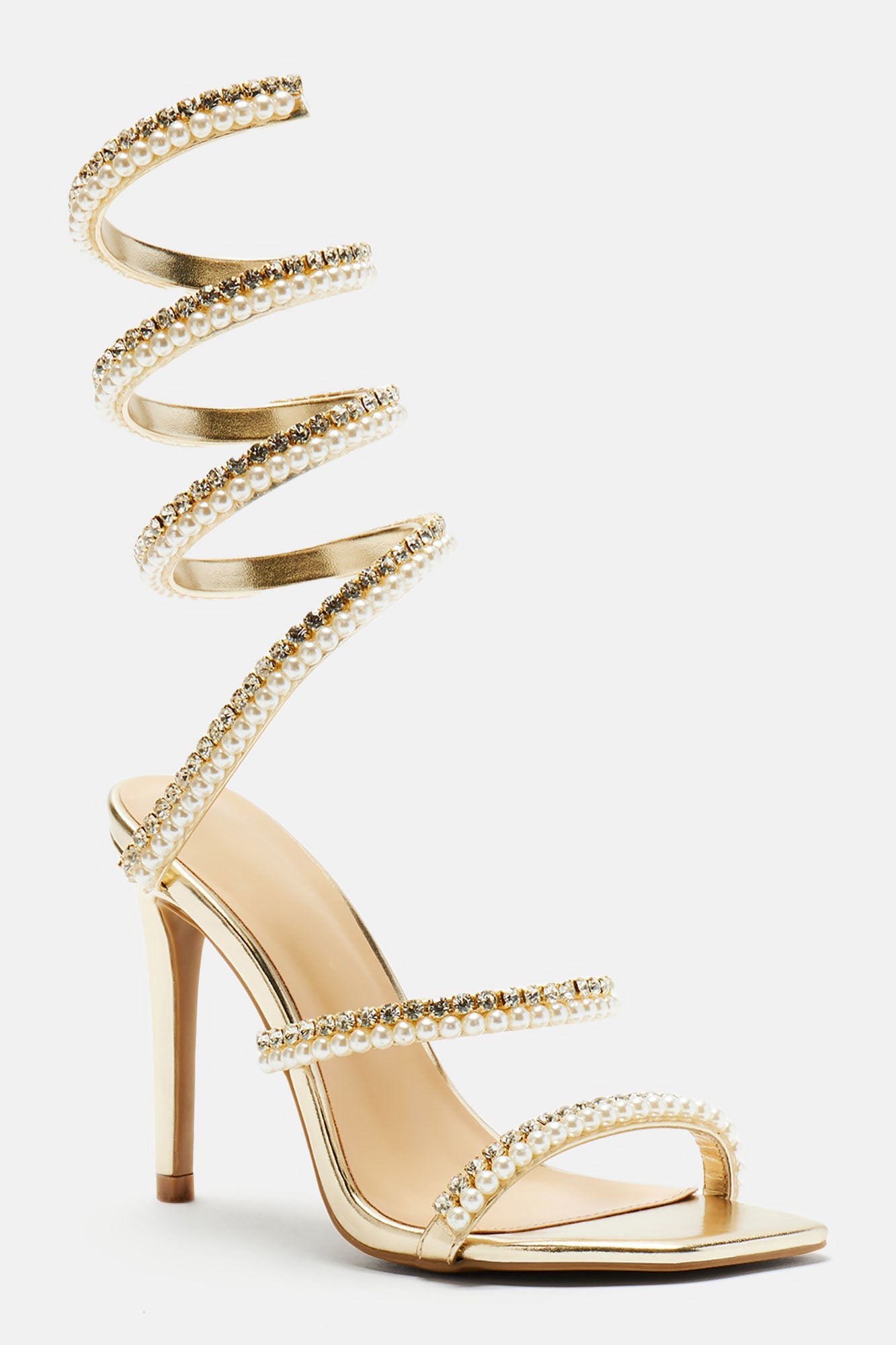 Maeve Embellished Pearl Wrap Up Heels - Gold image 2